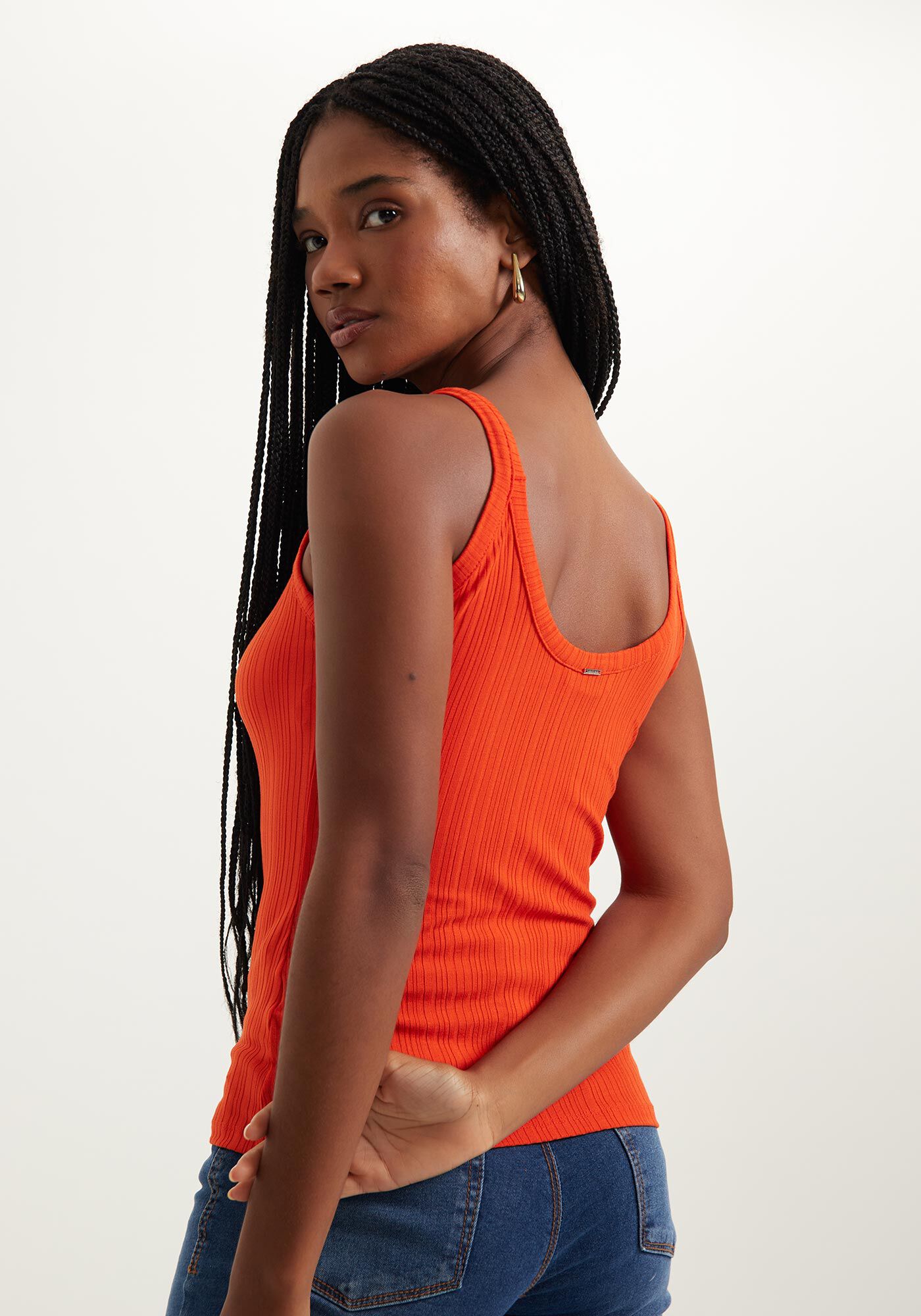 Blusa Regata B&aacute;sica De Al&ccedil;as Em Malha Canelada, , large.