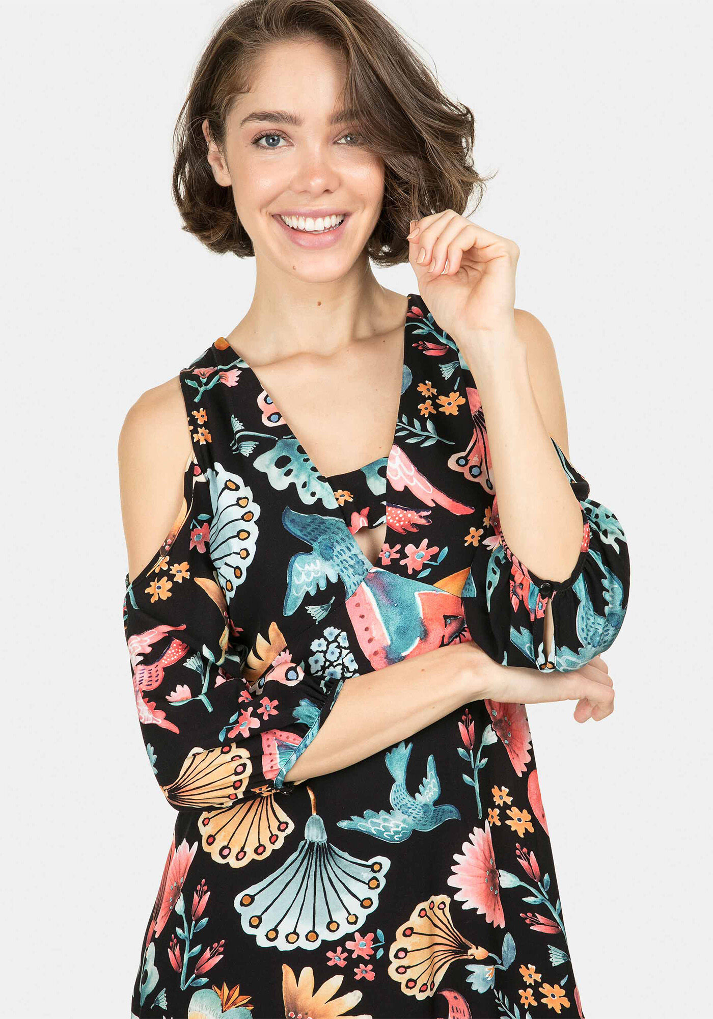 Vestido Mangas 3/4 Estampa Puebla, , large.