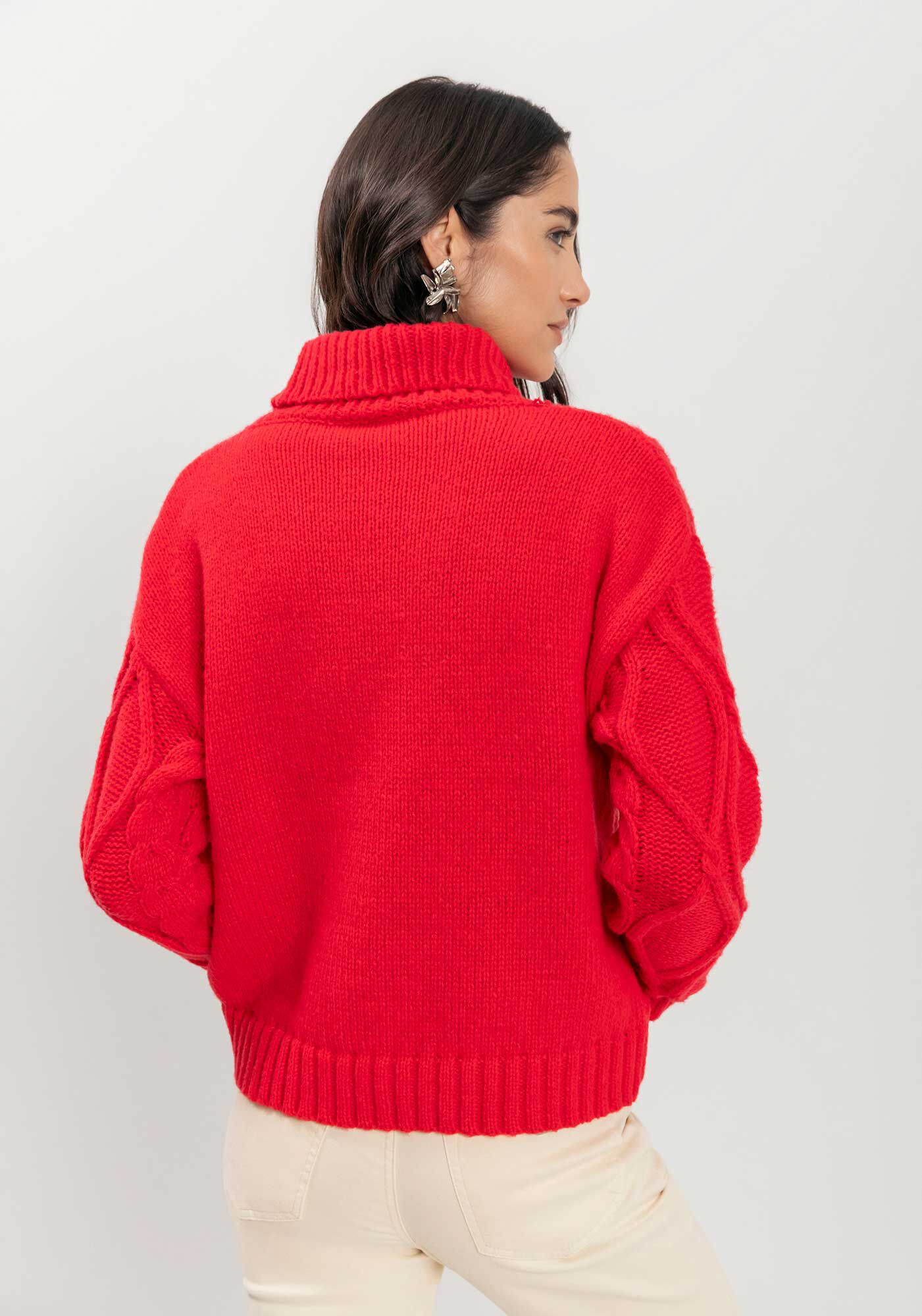 Blus&atilde;o De Manga Longa Em Tric&ocirc; Com Gola Alta, , large.