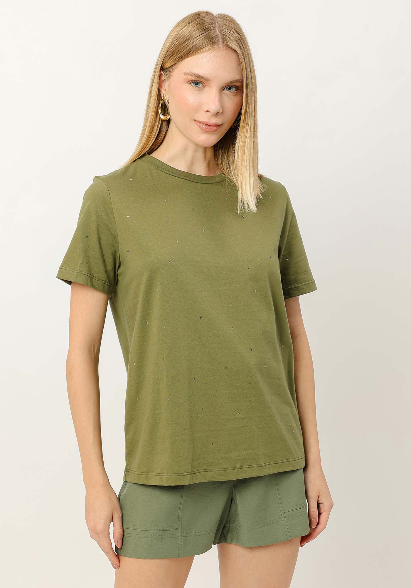 T-shirt em Malha com Strass, , large.