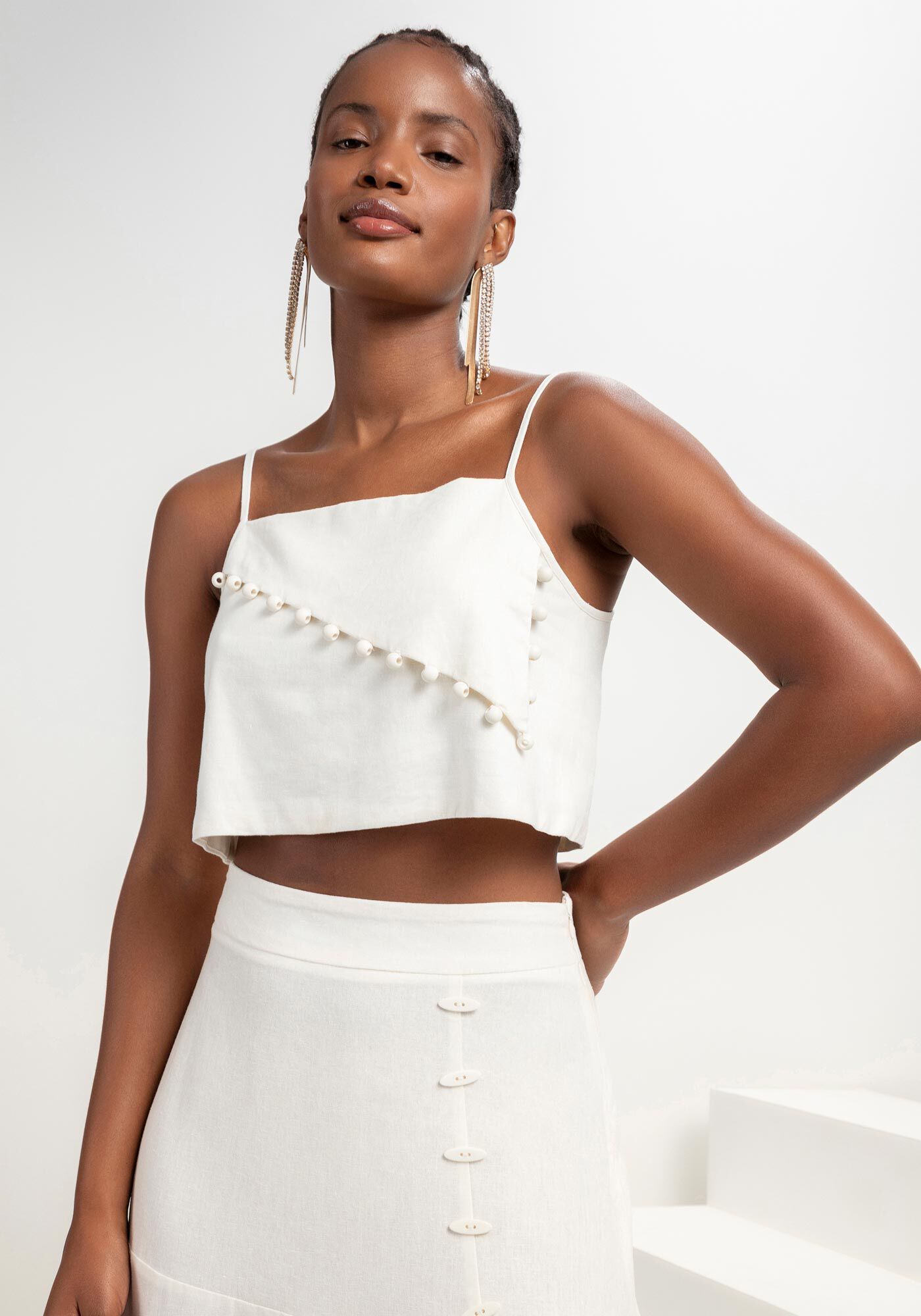 Blusa Cropped em Linho e Recorte Assim trico Lez a Lez