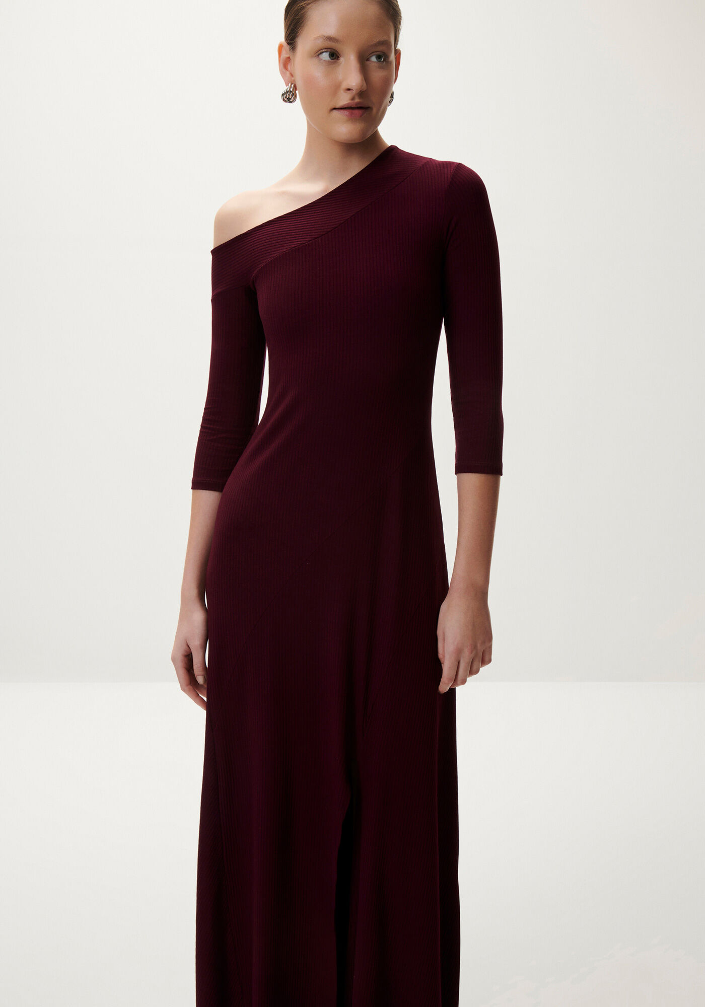 Vestido Longo Manga Longa Canelado com Ombro S&oacute;, VIOLETA PORT, large.