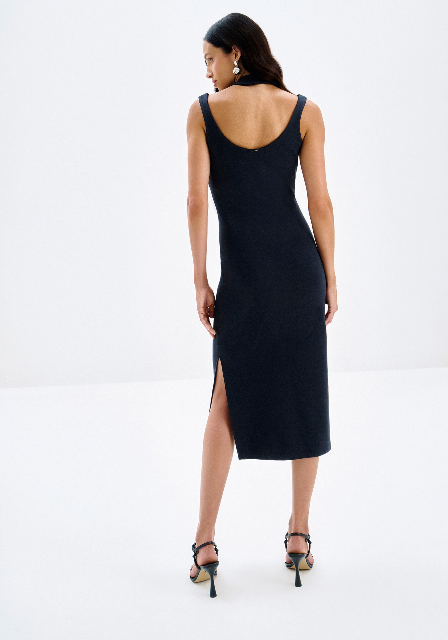 Vestido Midi em Malha com Recorte Alças, . Vestido Midi em Malha com Recorte Alças, , large.