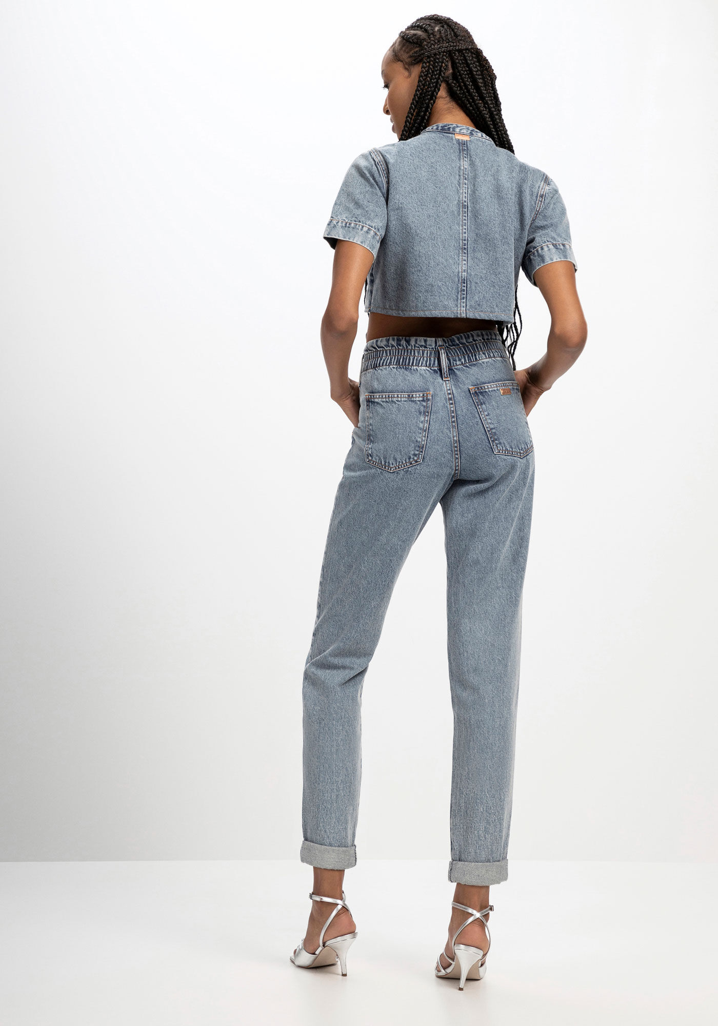 Camisa Jeans Cropped com Manga Curta, , large.