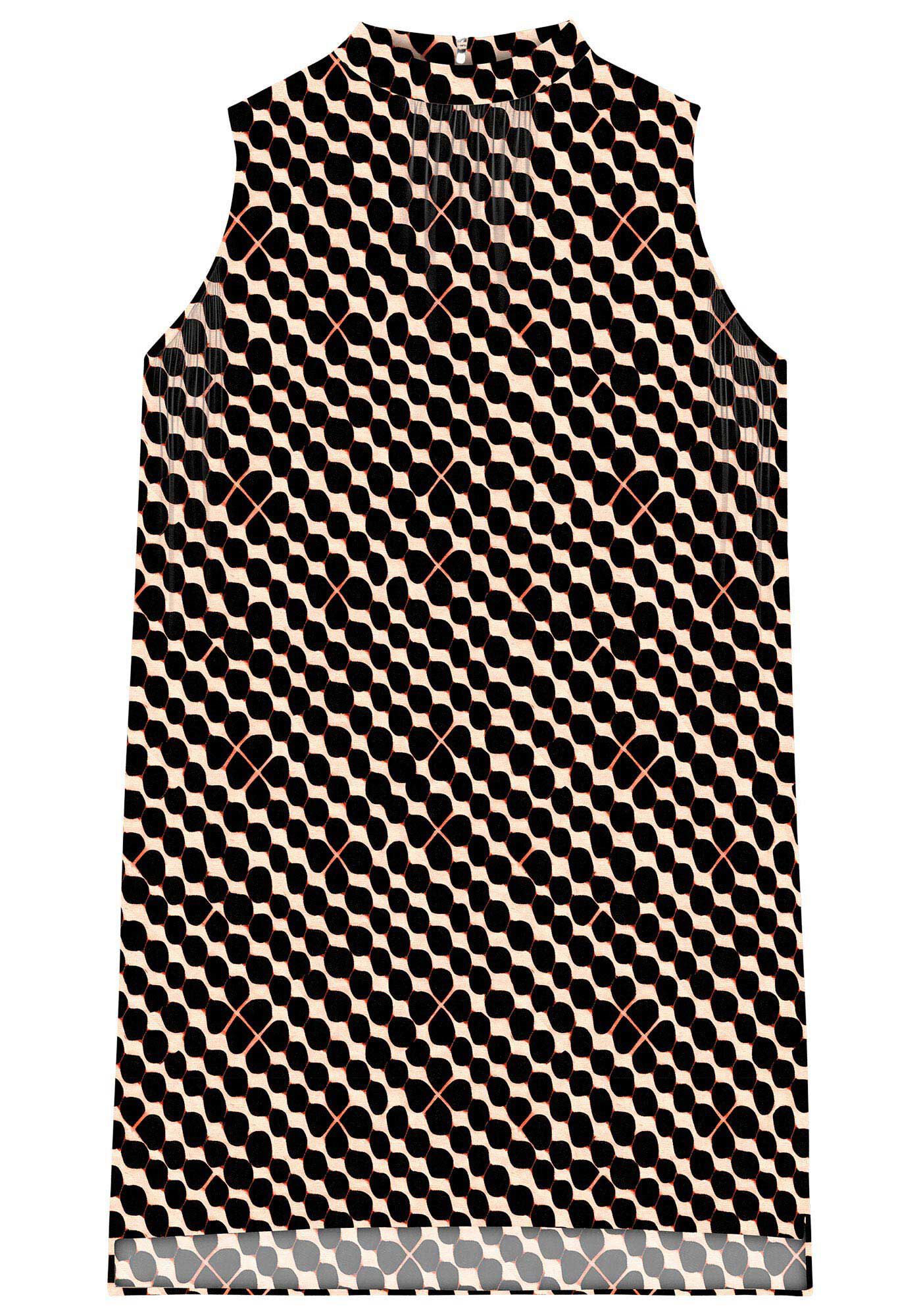 Vestido Curto Sem Mangas em Viscose com Gola Alta, PATTERN, large.