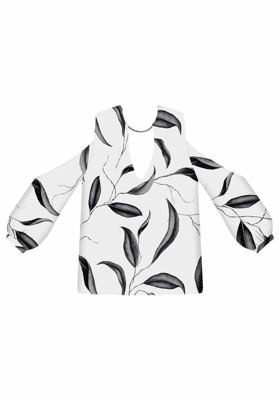 Blusa com Colar Estampa, . Blusa com Colar Estampa, , large.