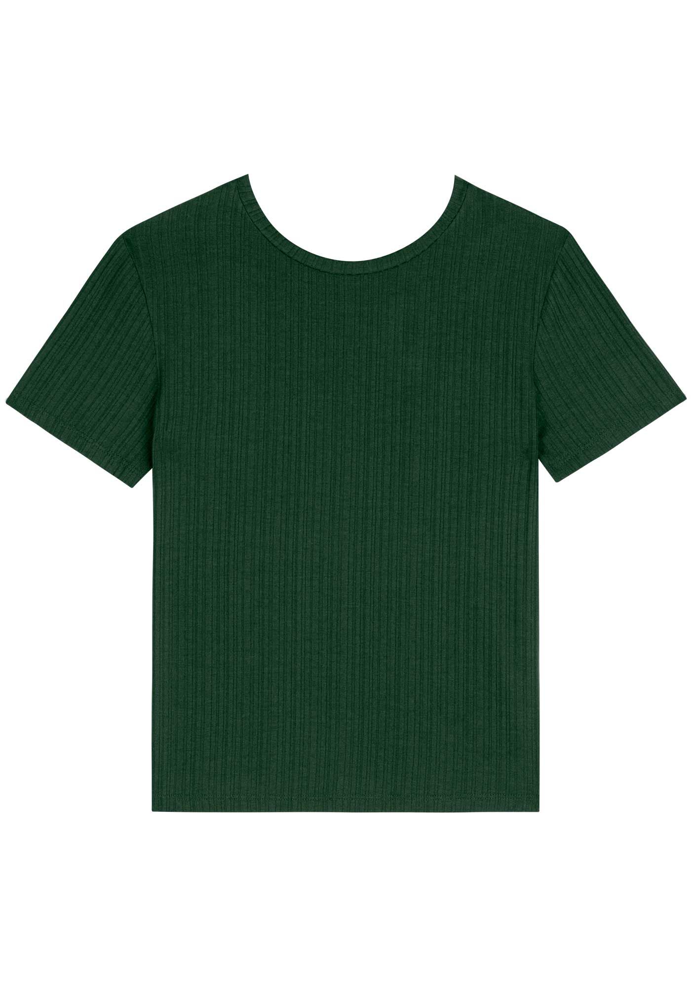 Blusa B&aacute;sica De Mangas Curtas Em Malha Canelada, , large.