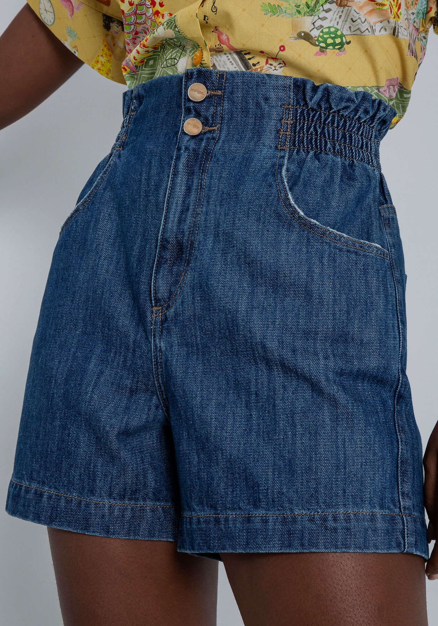 Shorts Jeans Calif&oacute;rnia Super Alto com El&aacute;stico, JEANS, large.