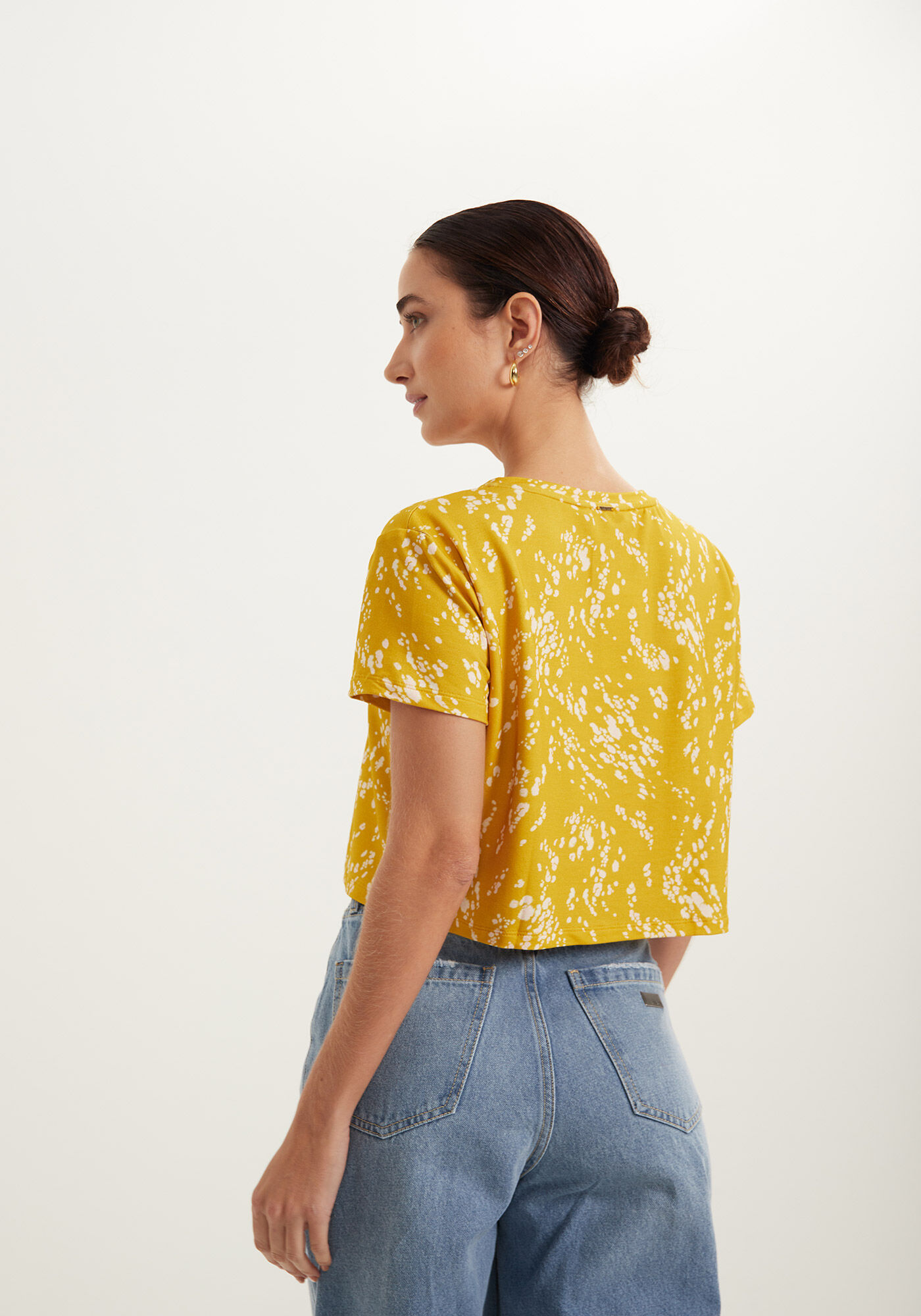 Blusa Cropped Estampada Com Mangas Curtas E Gola Redonda, LUMINE VERDE, large.