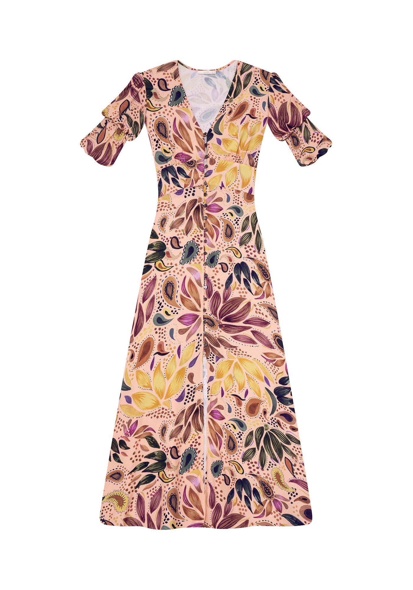 Vestido M&iacute;di Bot&otilde;es Fenda Estampa, , large.