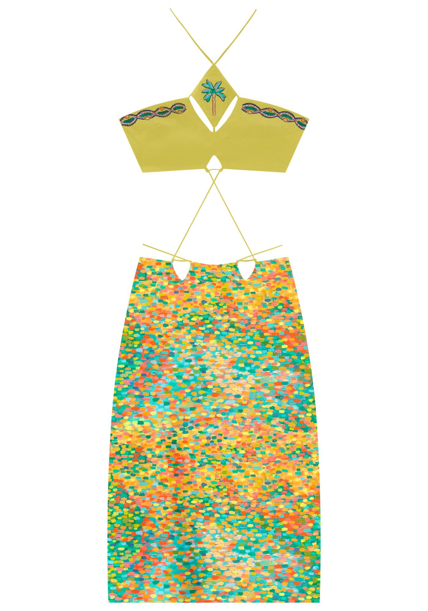 Vestido Midi Frente &Uacute;nica em Linho com Recortes, , large.