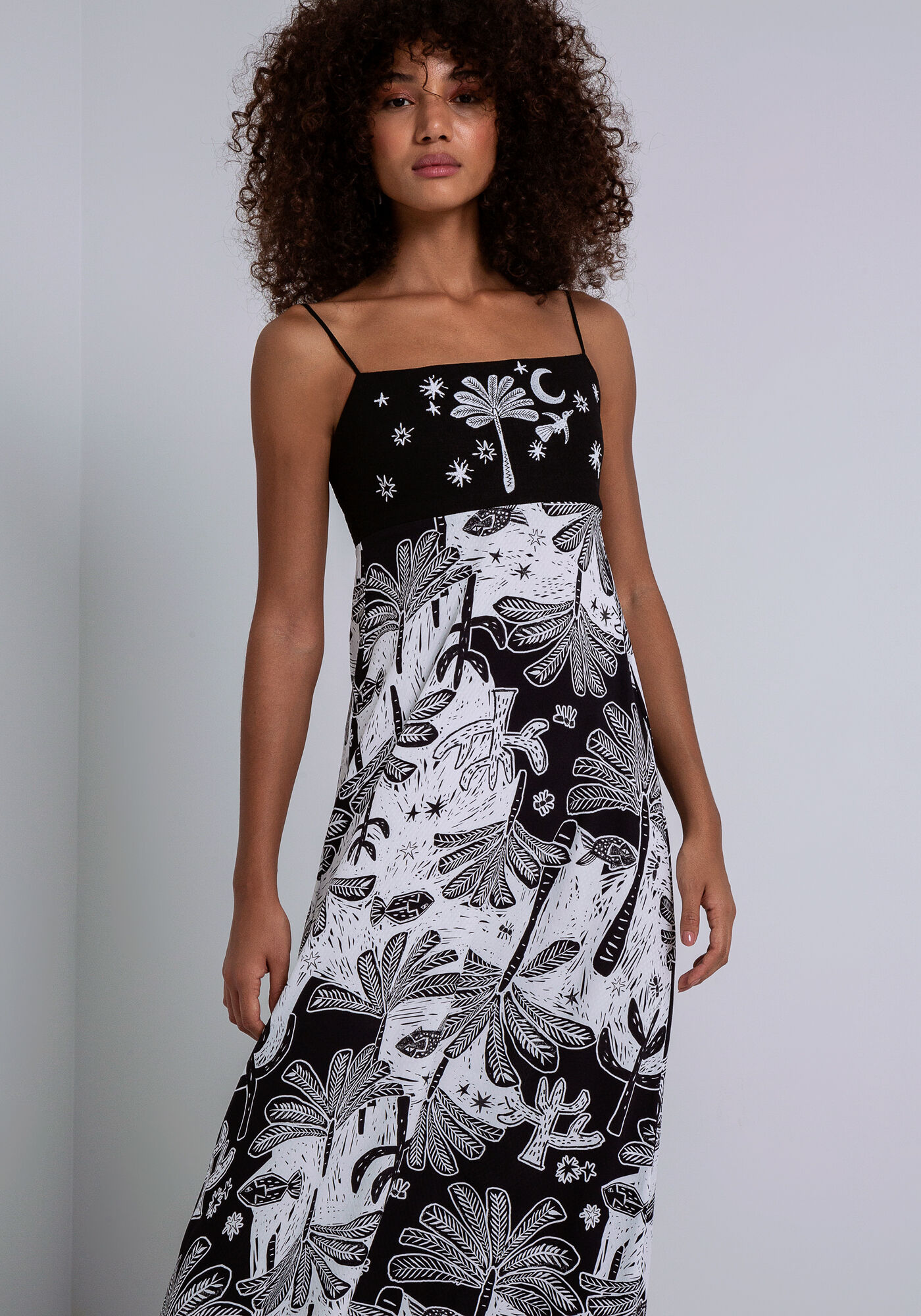 Vestido Midi em Linho com Bordado Decote, XILOGRAVURA, large.