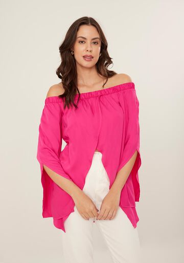 Blusa Ombro a Ombro Assimétrica com Pontas, ROSA DELIGHT. Blusa Ombro a Ombro Assimétrica com Pontas, ROSA DELIGHT, large.