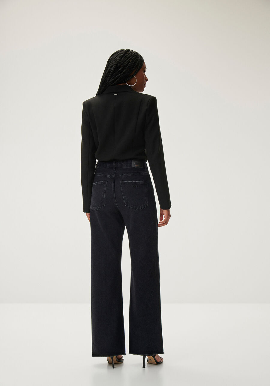 Calça Jeans Wide Leg Preta com Pespontos, . Calça Jeans Wide Leg Preta com Pespontos, , large.