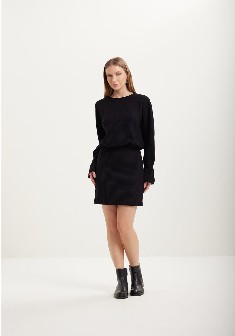 Vestido Curto De Manga Longa Em Malha Canelada De Viscose, . Vestido Curto De Manga Longa Em Malha Canelada De Viscose, , large.