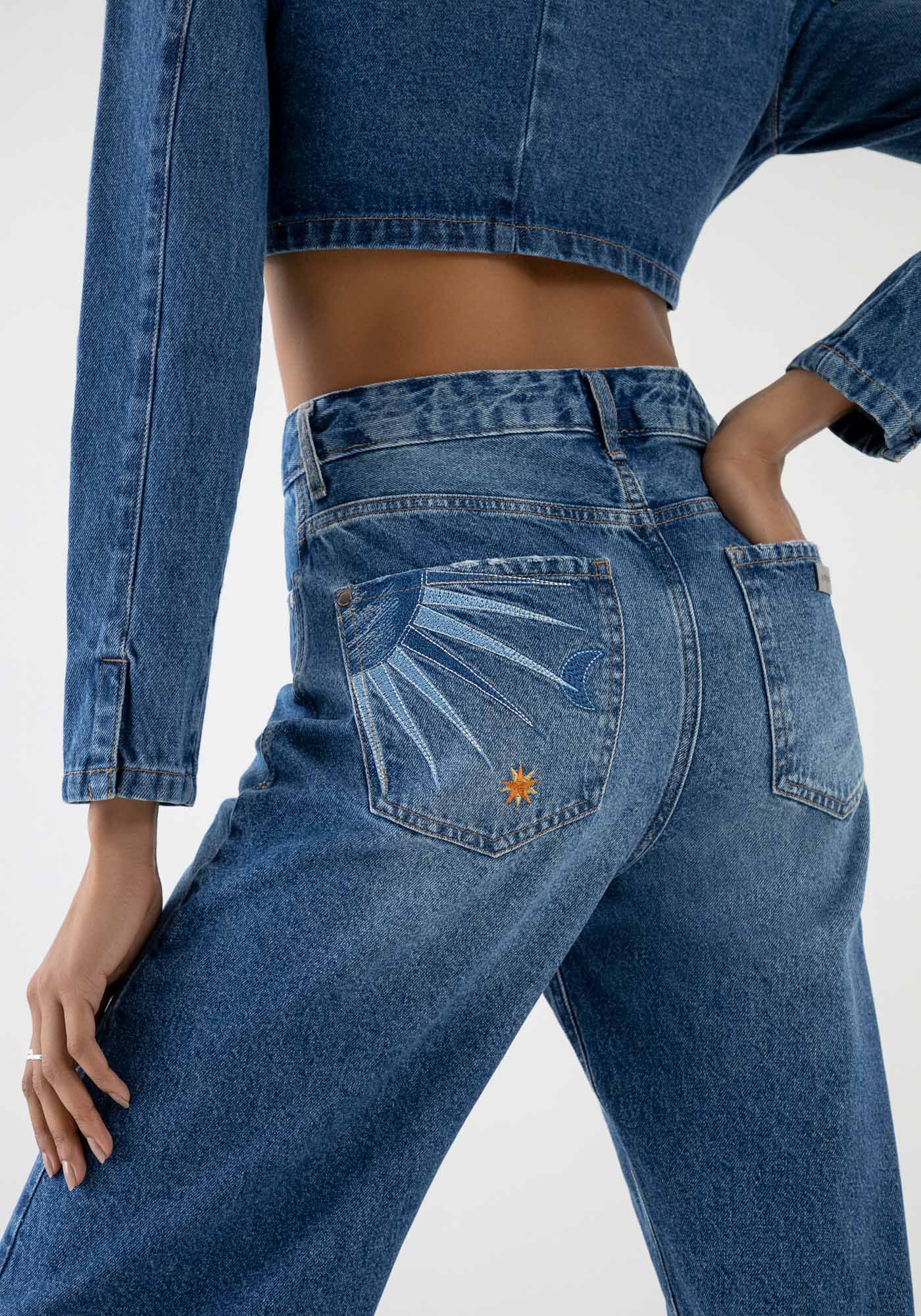 Cal&ccedil;a Jeans Wide Leg com Bordado C&eacute;u, JEANS, large.