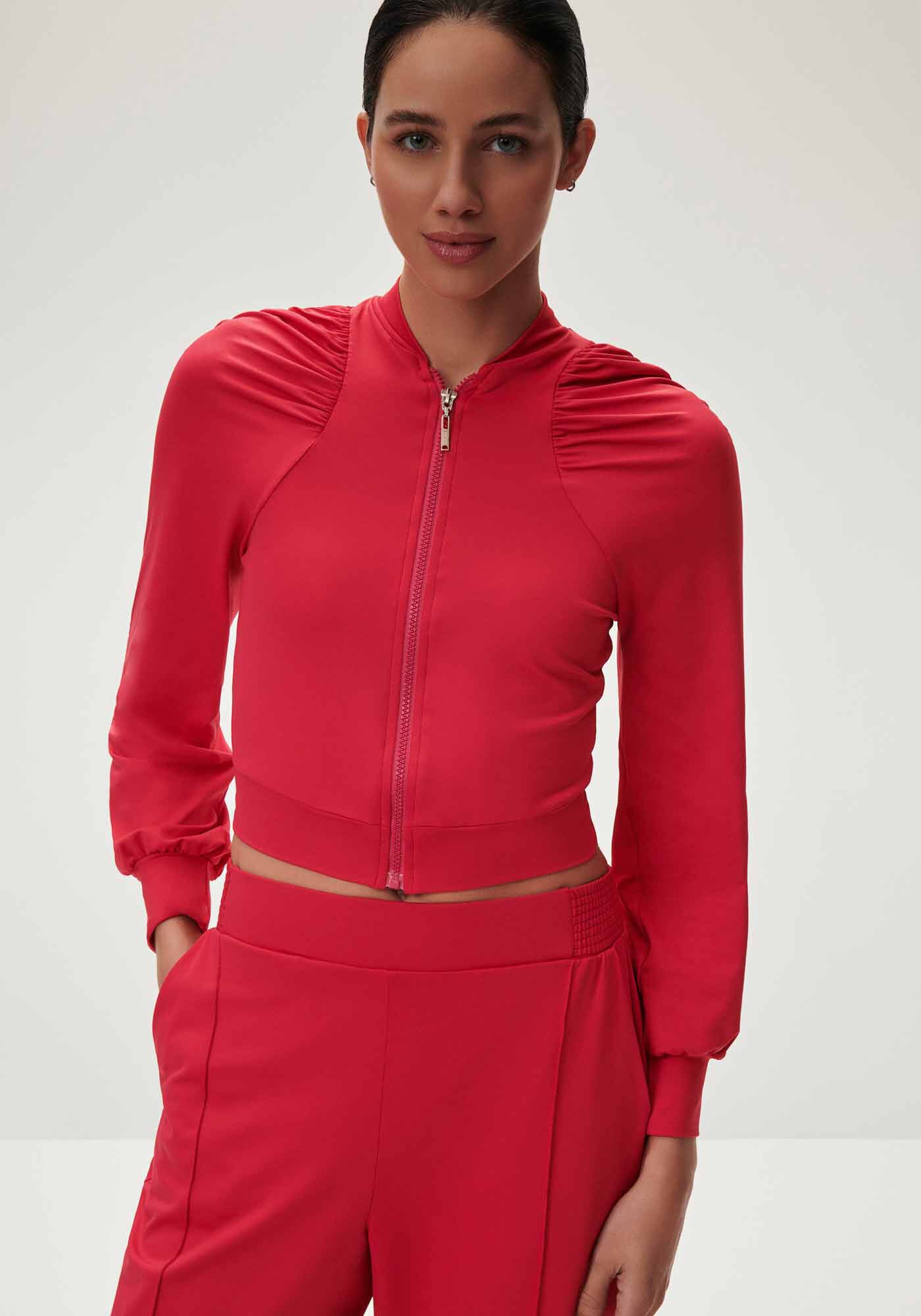 Conjunto em Malha com Jaqueta Franzida e Cal&ccedil;a Reta, , large.