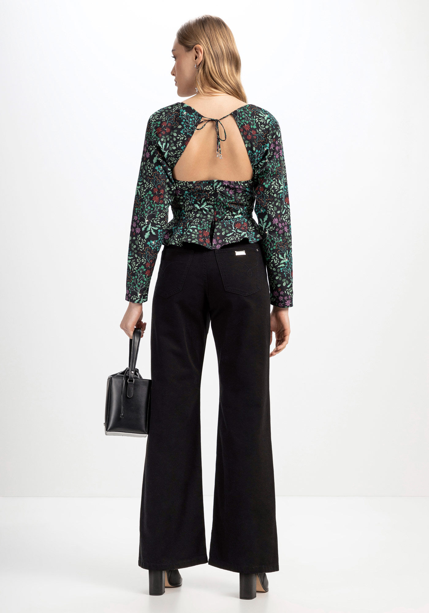 Blusa Manga Longa em Tricoline Peplum, MOSSY, large.