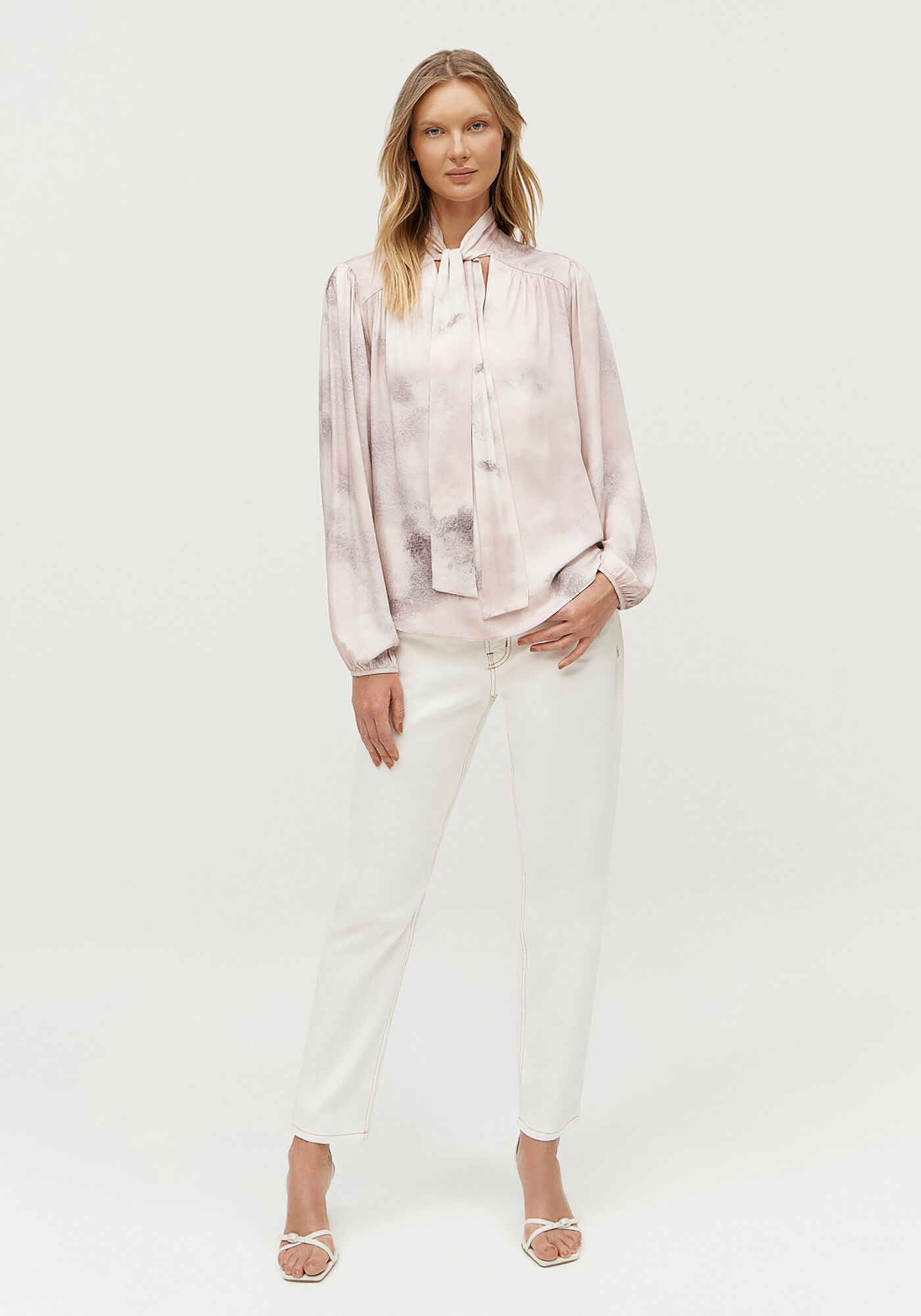 Blusa Manga Longa Ampla com Faixas Decote, INK, large.