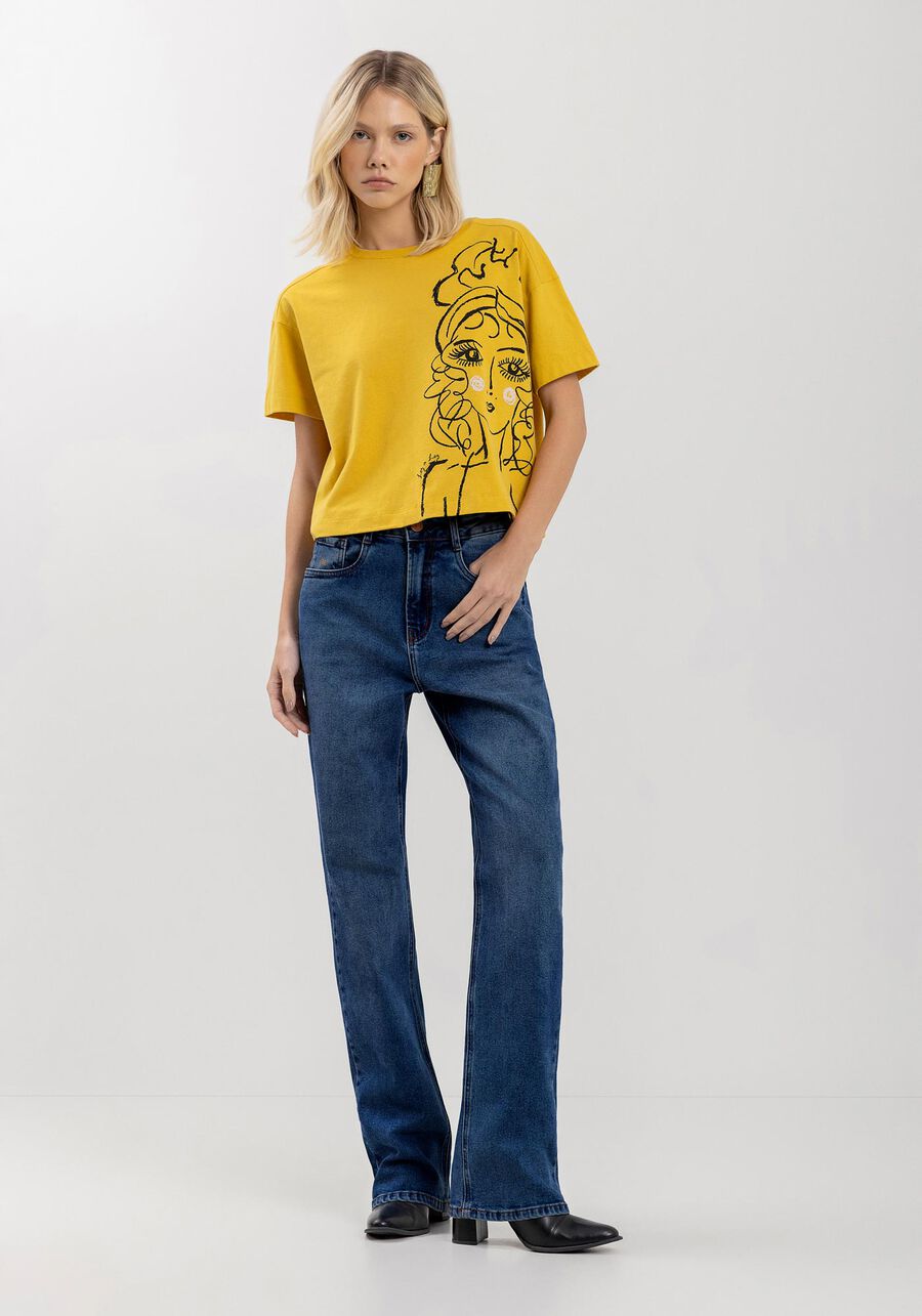 Calça Jeans Reta Com Cintura Alta E Bolsos Funcionais, . Calça Jeans Reta Com Cintura Alta E Bolsos Funcionais, , large.