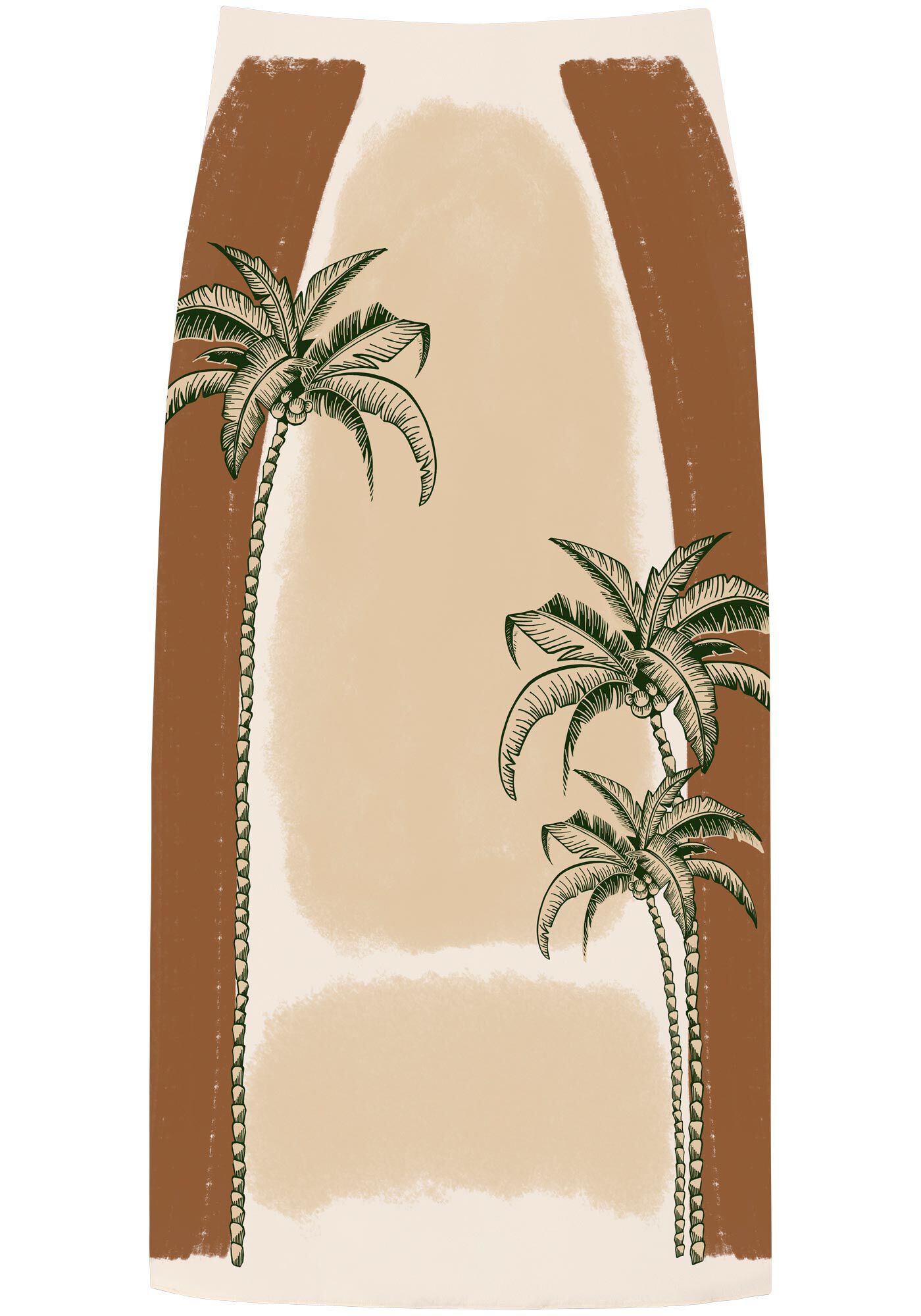 Saia Ch&aacute; Estampada De Cintura Alta Com Z&iacute;per E Fenda, BEGE BISCUIT, large.