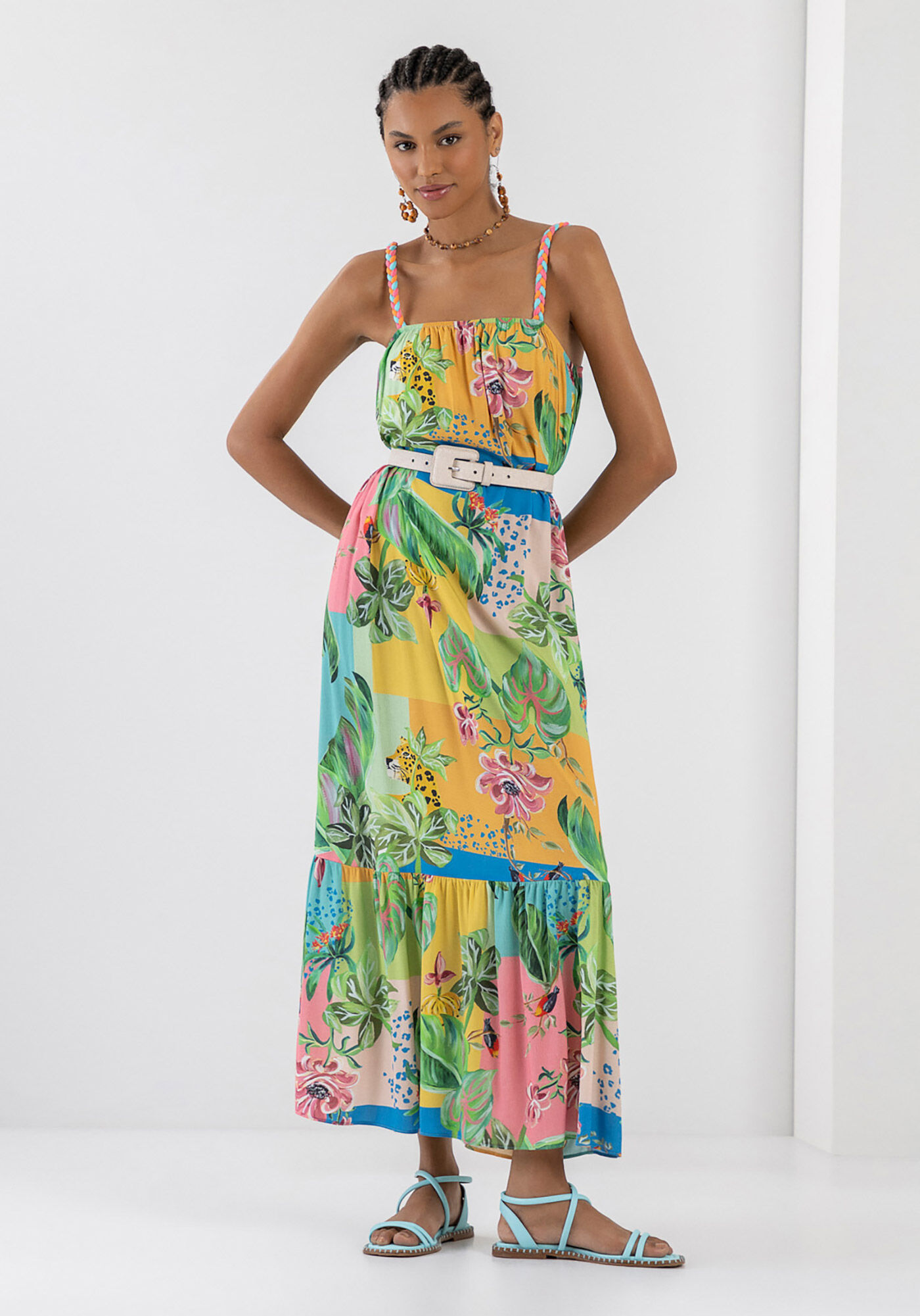 Vestido jeans outlet alça trançada