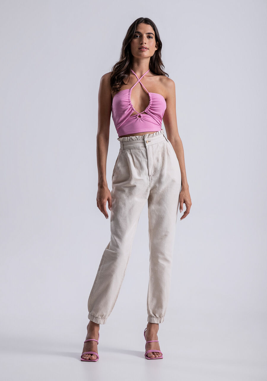 Blusa Frente Única Cropped Canelada com Cut Out, . Blusa Frente Única Cropped Canelada com Cut Out, , large.