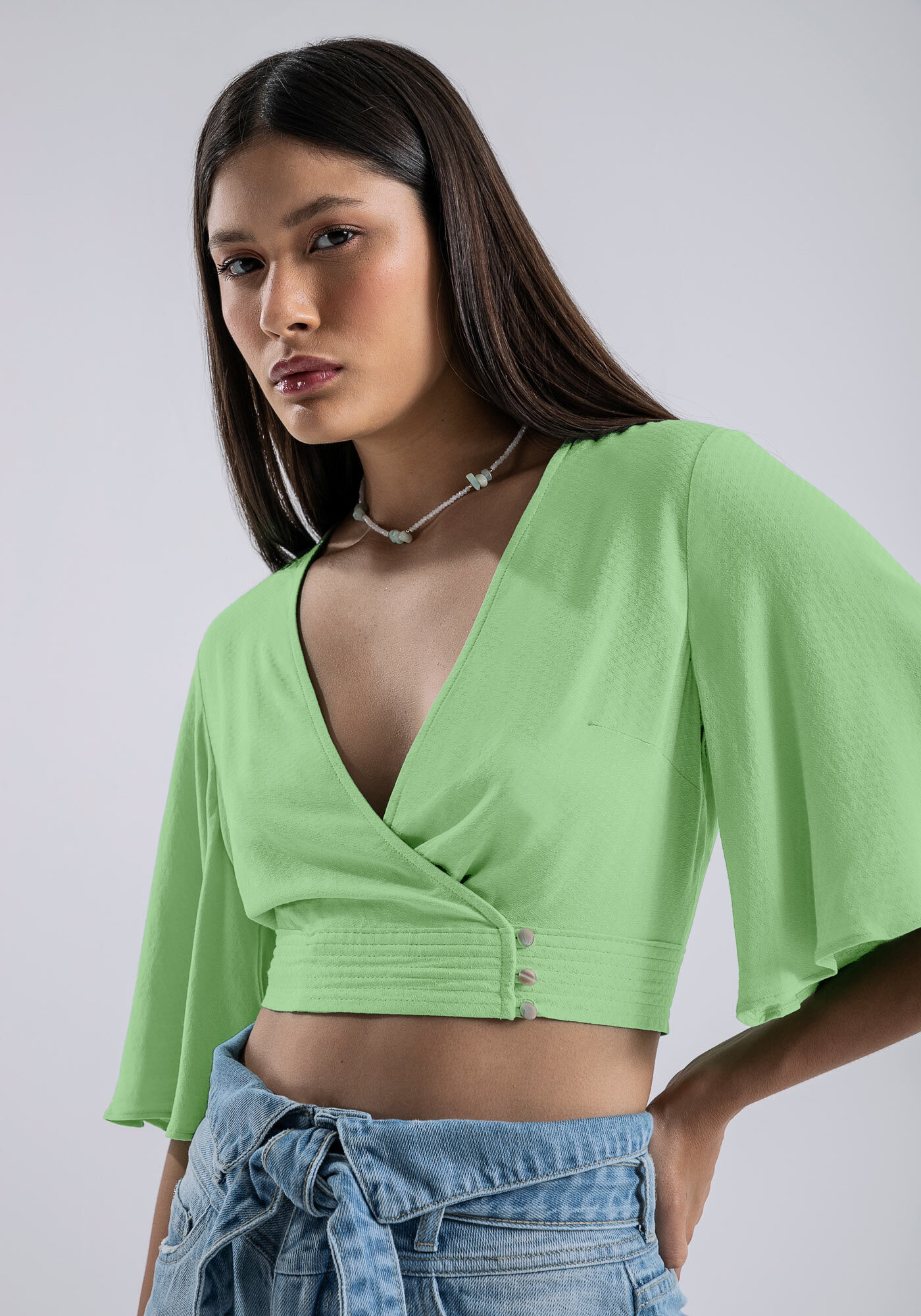 Blusa Cropped com Detalhe Bot&otilde;es, , large.