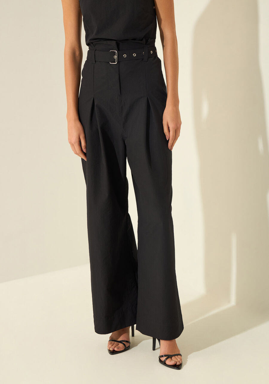 Calça Reta Com Cintura Alta e Cinto Em Alfaiataria, PRETO. Calça Reta Com Cintura Alta e Cinto Em Alfaiataria, PRETO, large.