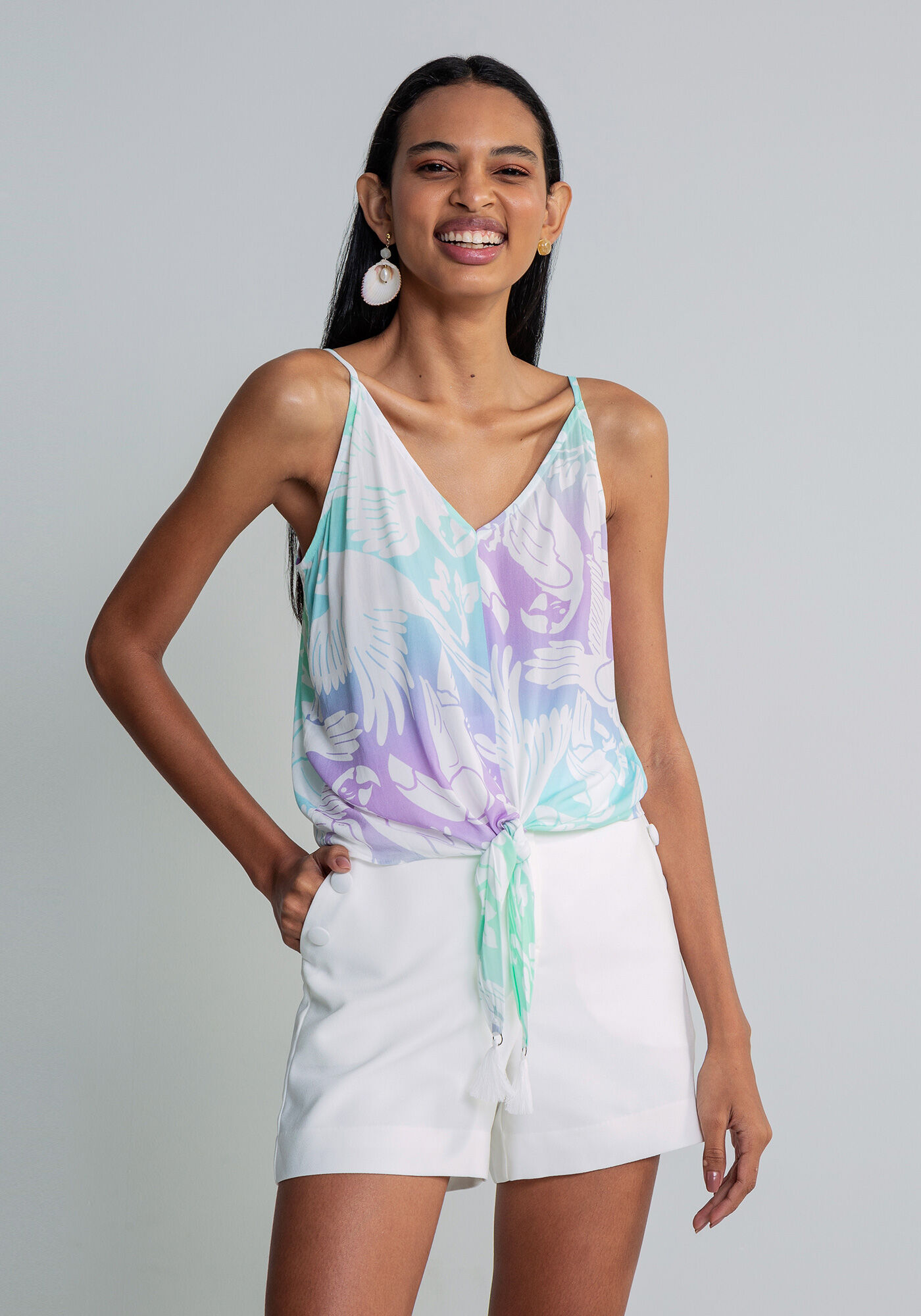 Blusa com Al&ccedil;as Amarra&ccedil;&atilde;o Estampa, , large.