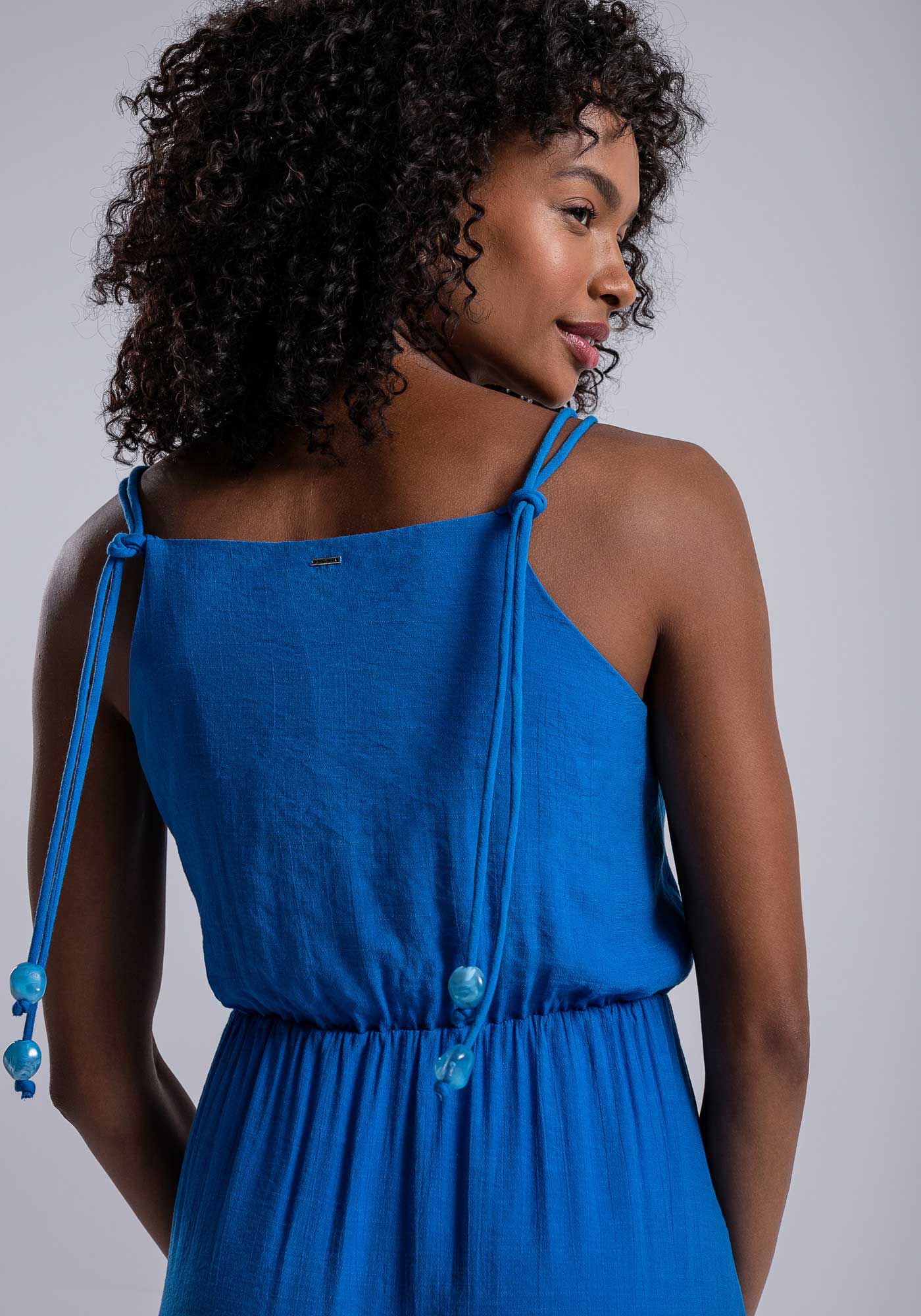 Vestido Longo em Tecido Shantung com Amarra&ccedil;&atilde;o, AZUL BAIANO, large.