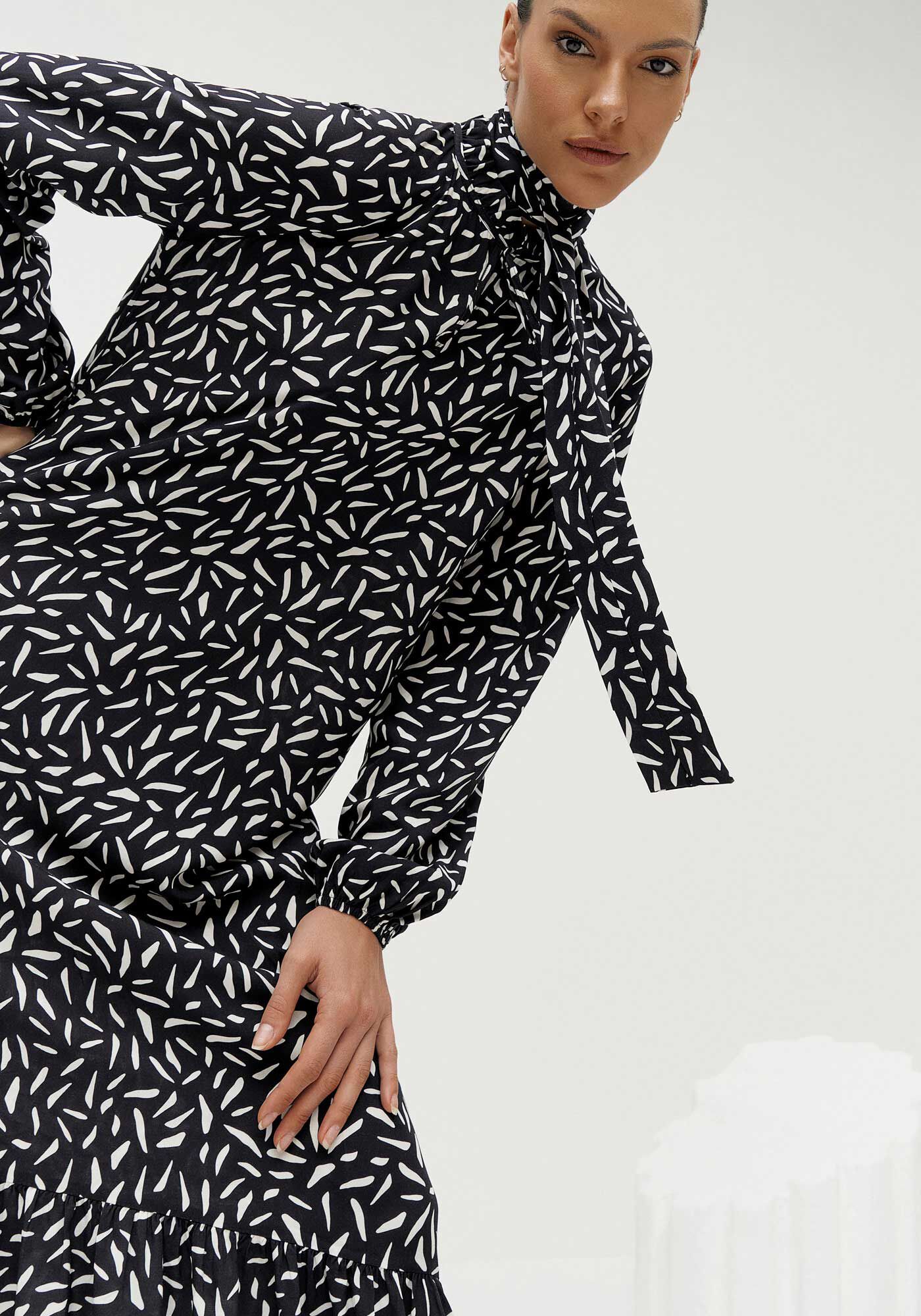 Vestido Midi Estampado em Viscose com Faixa, , large.