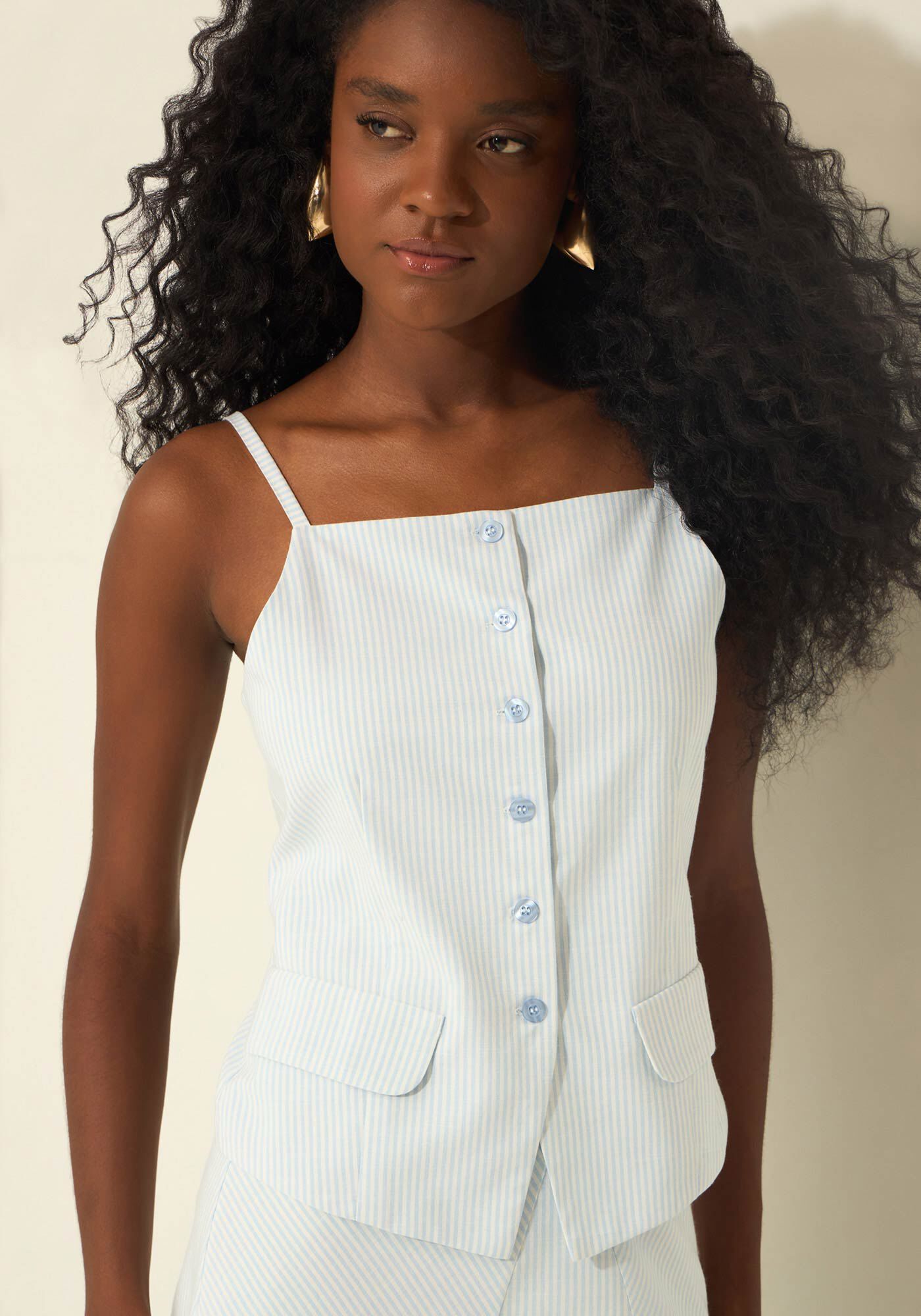 Blusa Listrada De Al&ccedil;as Com Bot&otilde;es, AZUL PUPPY, large.