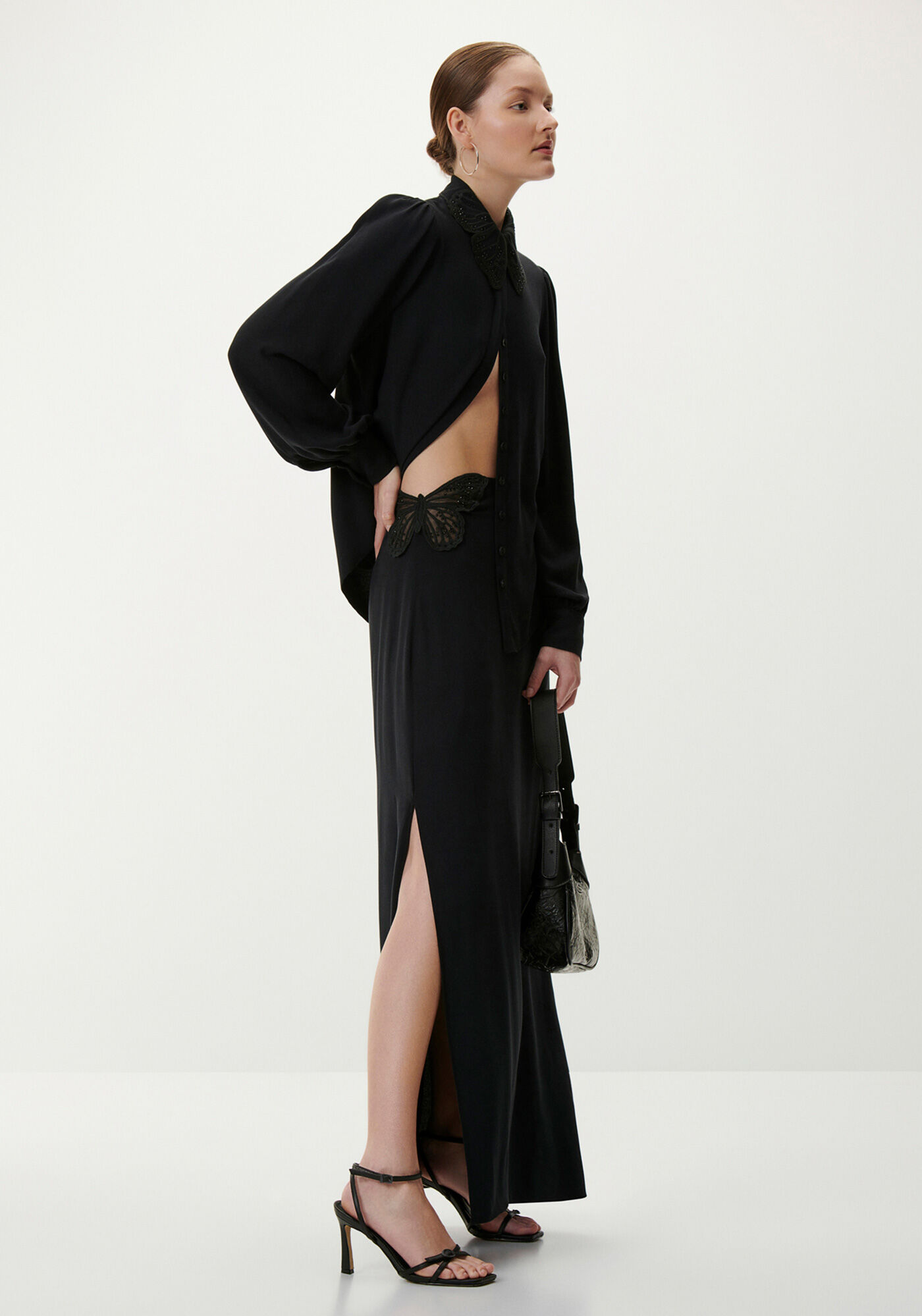 Saia Longa em Crepe com Bordado Borboleta, , large.