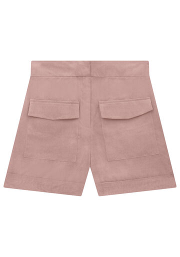 Shorts Cintura Alta em Tecido Peach com Bolsos, BEGE MACELA, large.