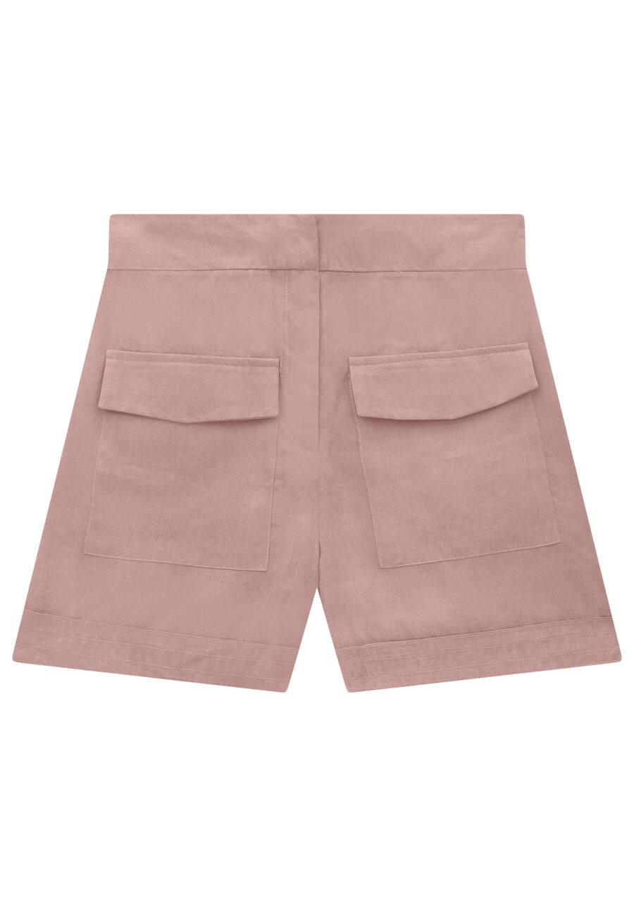 Shorts Cintura Alta em Tecido Peach com Bolsos, , large.