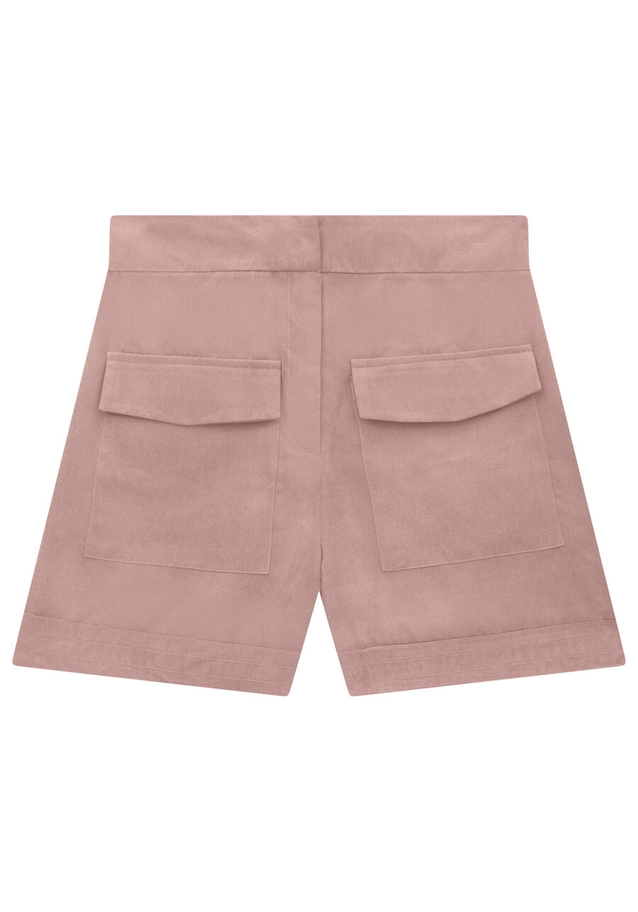 Shorts Cintura Alta em Tecido Peach com Bolsos, . Shorts Cintura Alta em Tecido Peach com Bolsos, , large.