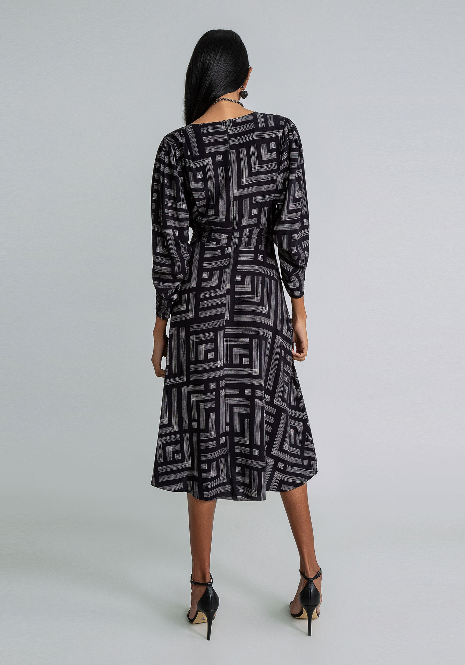 Vestido Midi Estampado Manga 3/4, EQUILIBRIO. Vestido Midi Estampado Manga 3/4, EQUILIBRIO, large.