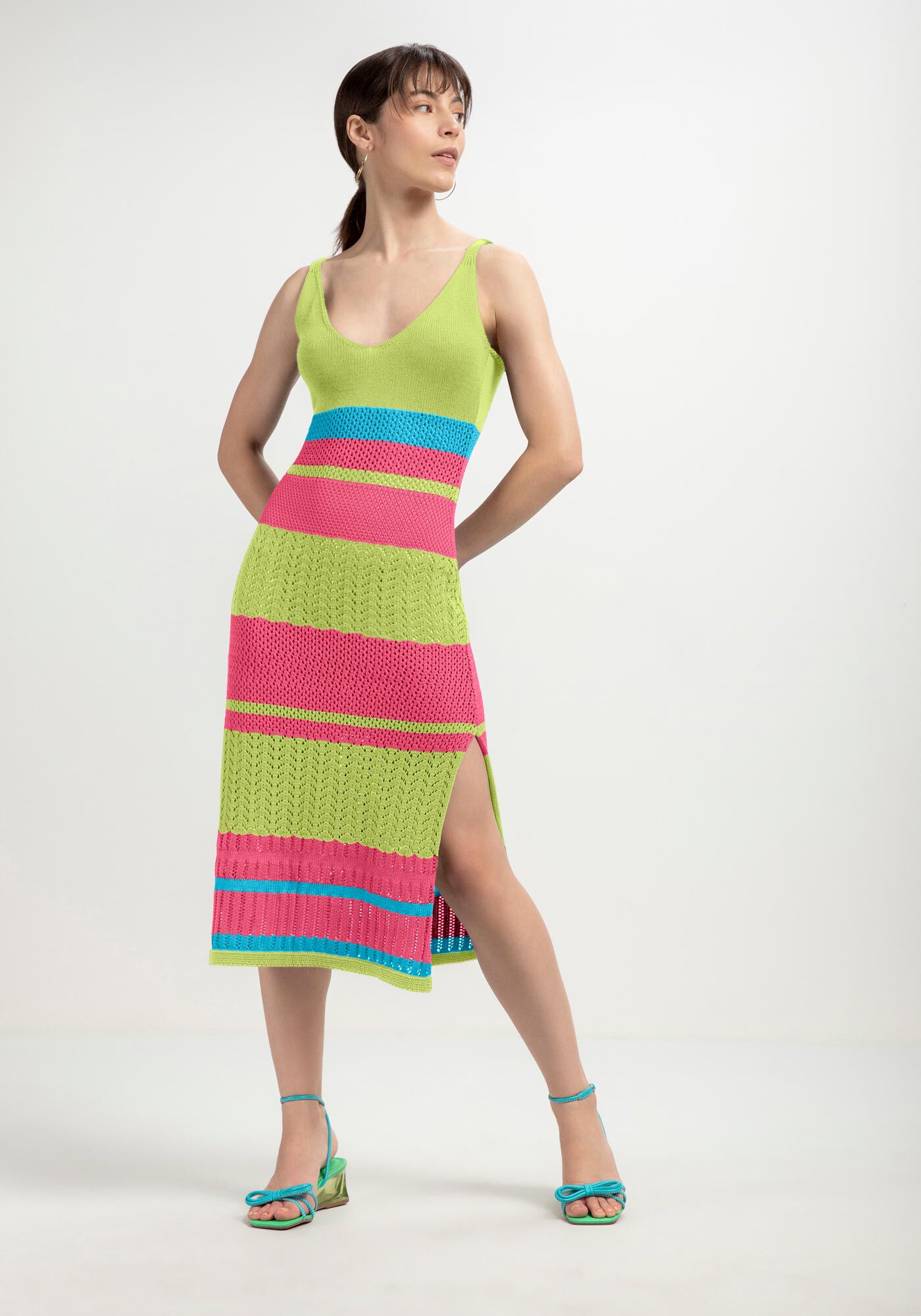 Vestido listrado midi cheap justo