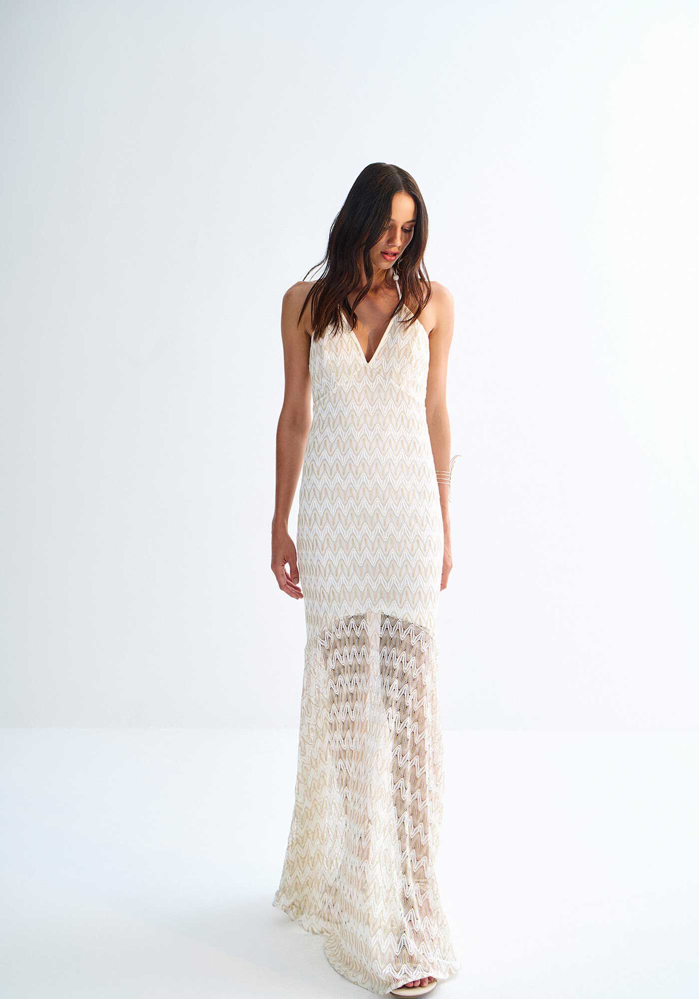 Vestido Longo Frente &Uacute;nica em Renda, , large.