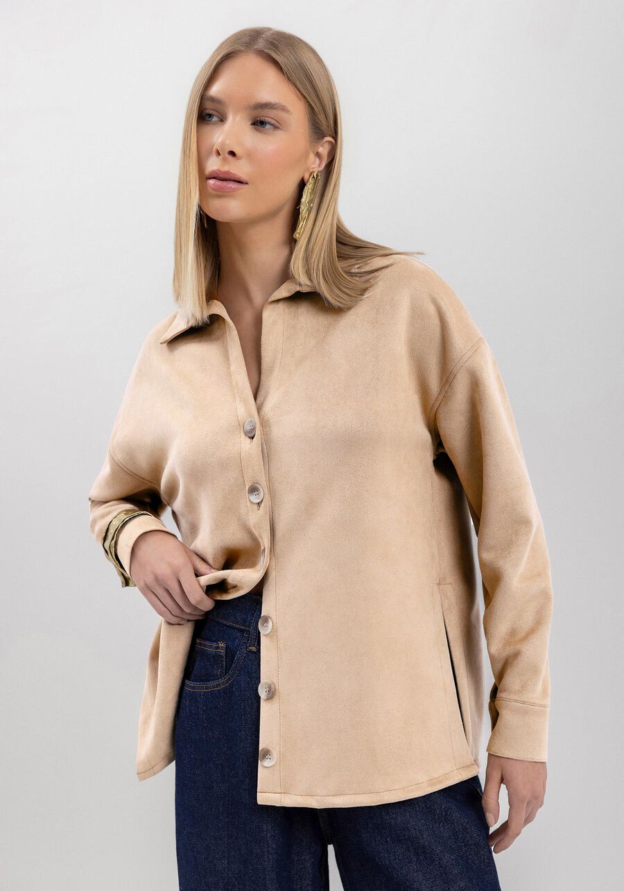 Casaco Boyfriend Em Malha Suede Com Botões Frontais, . Casaco Boyfriend Em Malha Suede Com Botões Frontais, , large.