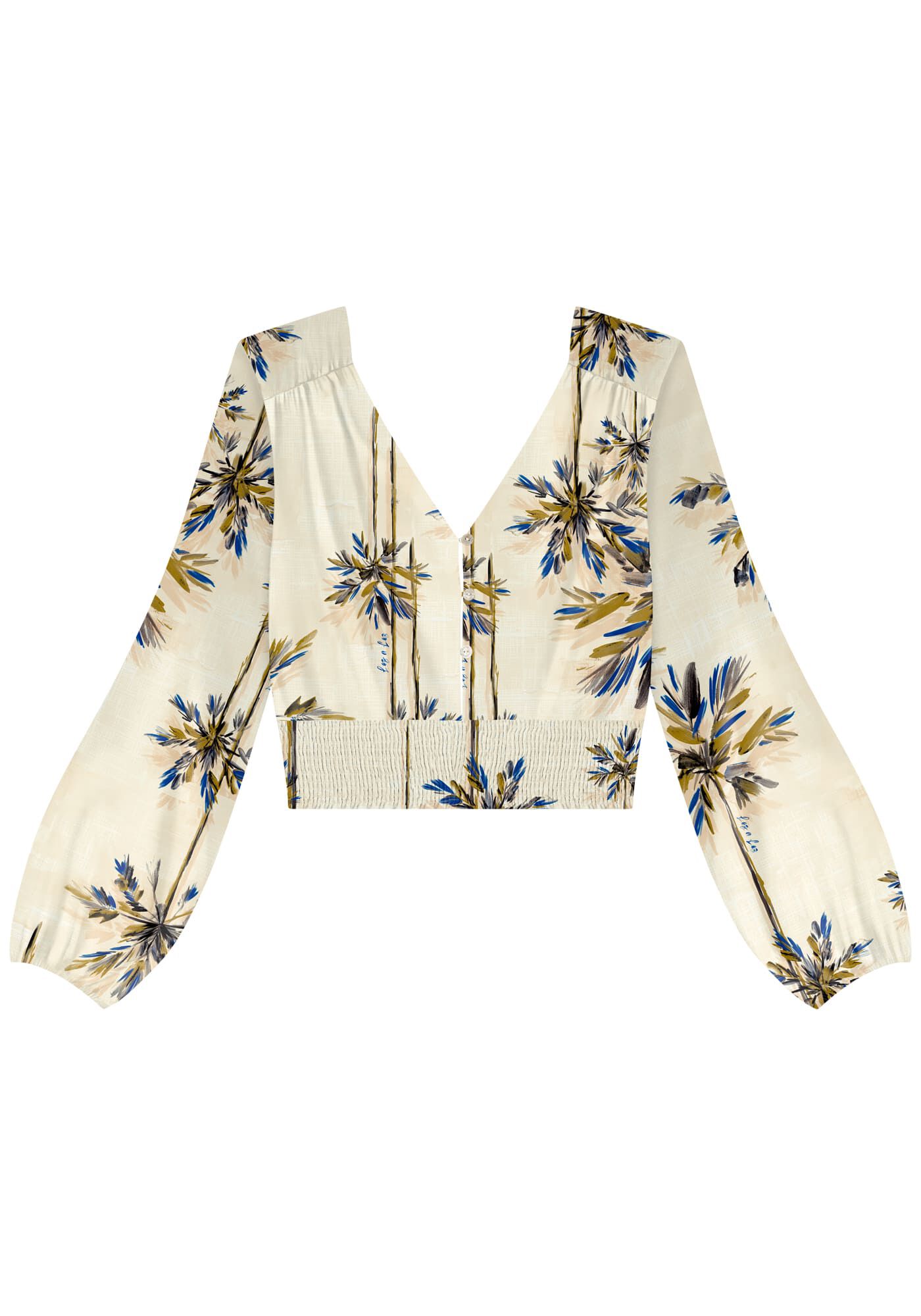 Blusa Estampada De Mangas Longas Com Bot&otilde;es E El&aacute;stico, , large.