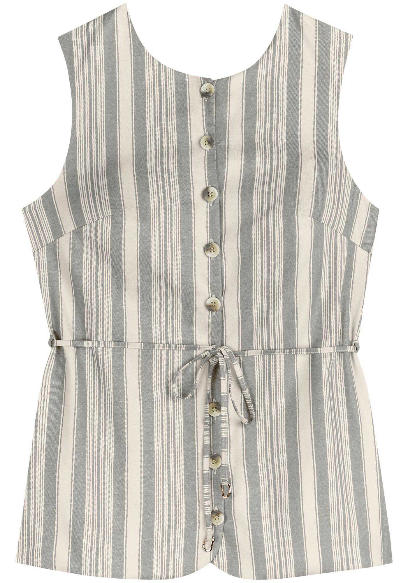 Blusa Sem Mangas Em Algod&atilde;o Com Bot&otilde;es Frontais, , large.