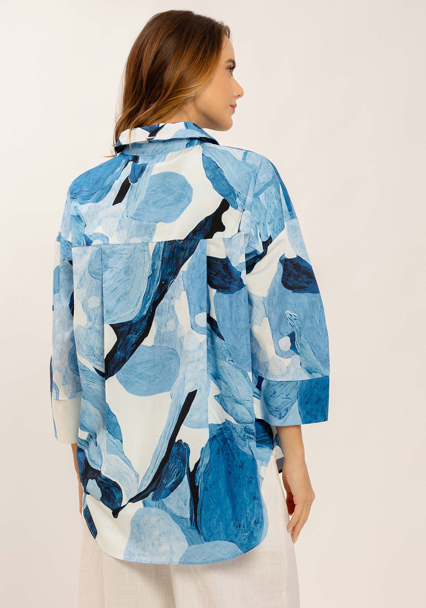 Camisa Manga 3/4 em Tricoline Estampada, , large.