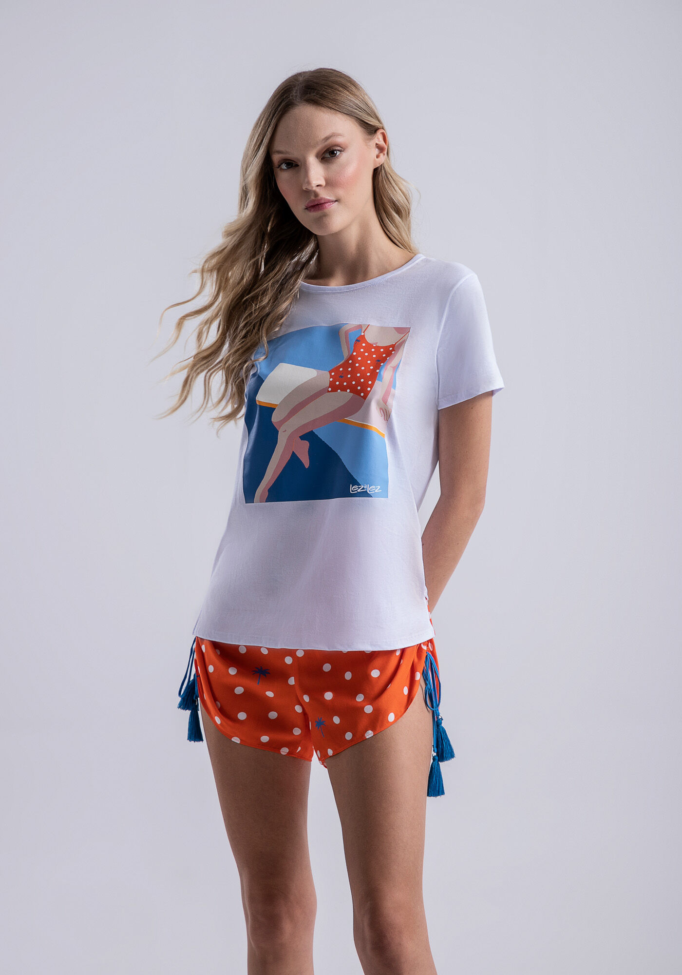 Blusa Manga Curta em Malha Estampa Silhouette, BRANCO, large.