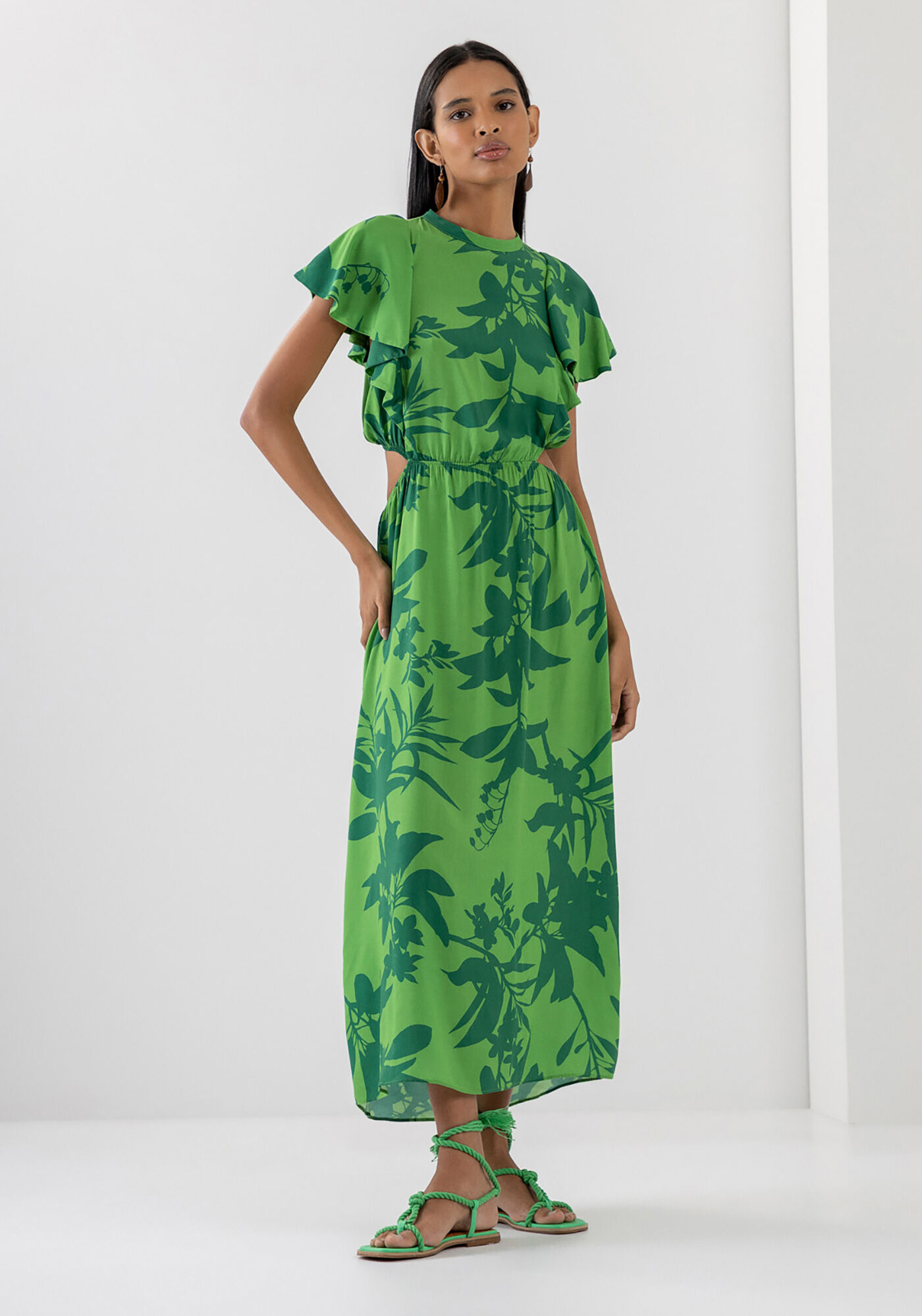 Vestido Midi Estampado em Viscose com Cut Out, , large.