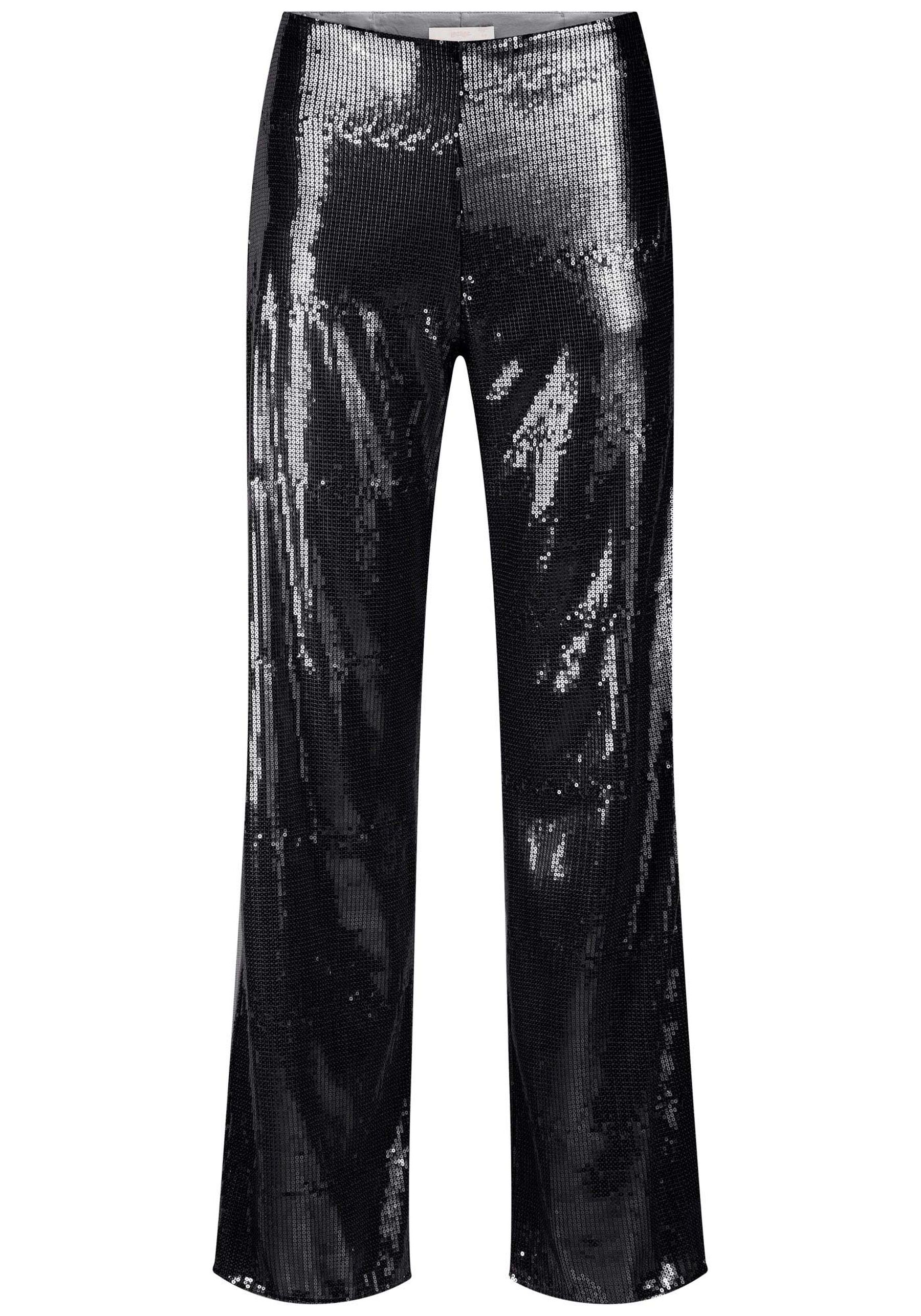 Calça Reta em Paetês com Cintura Alta, PRETO. Calça Reta em Paetês com Cintura Alta, PRETO, large.