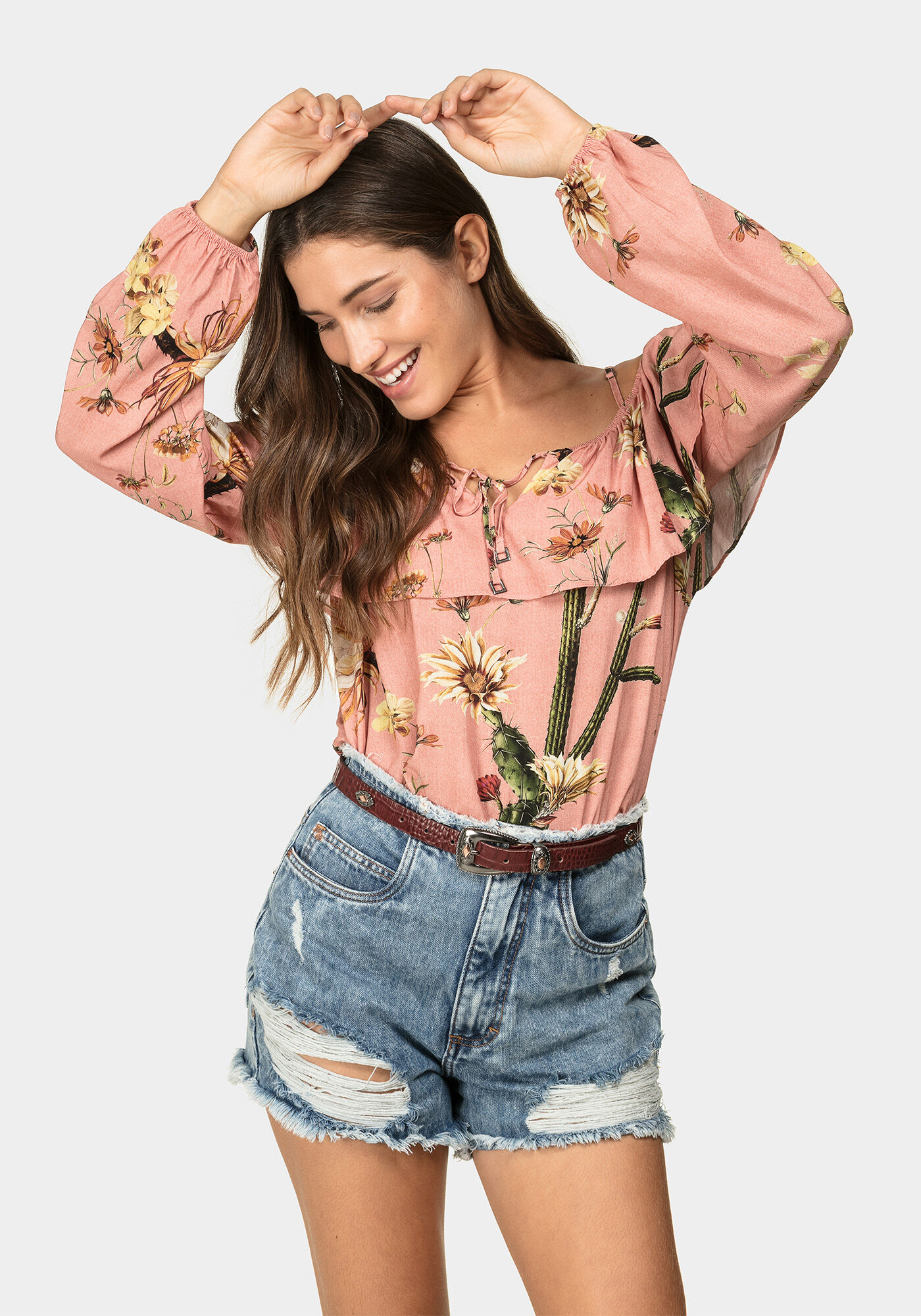 Blusa Manga Longa Estampada Tecido, , large.