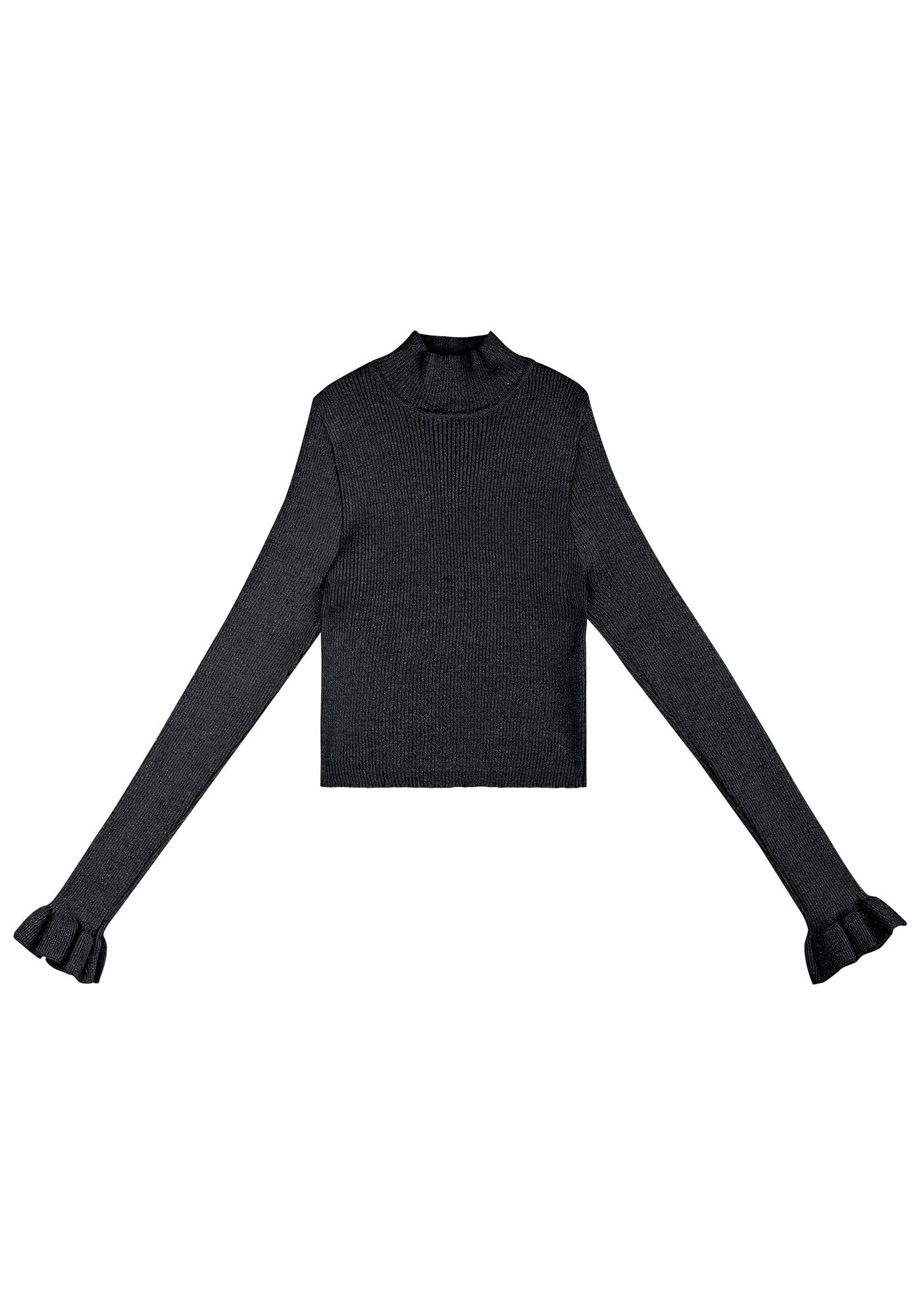 Blusa Cropped em Tric&ocirc; com Detalhe Babado, , large.