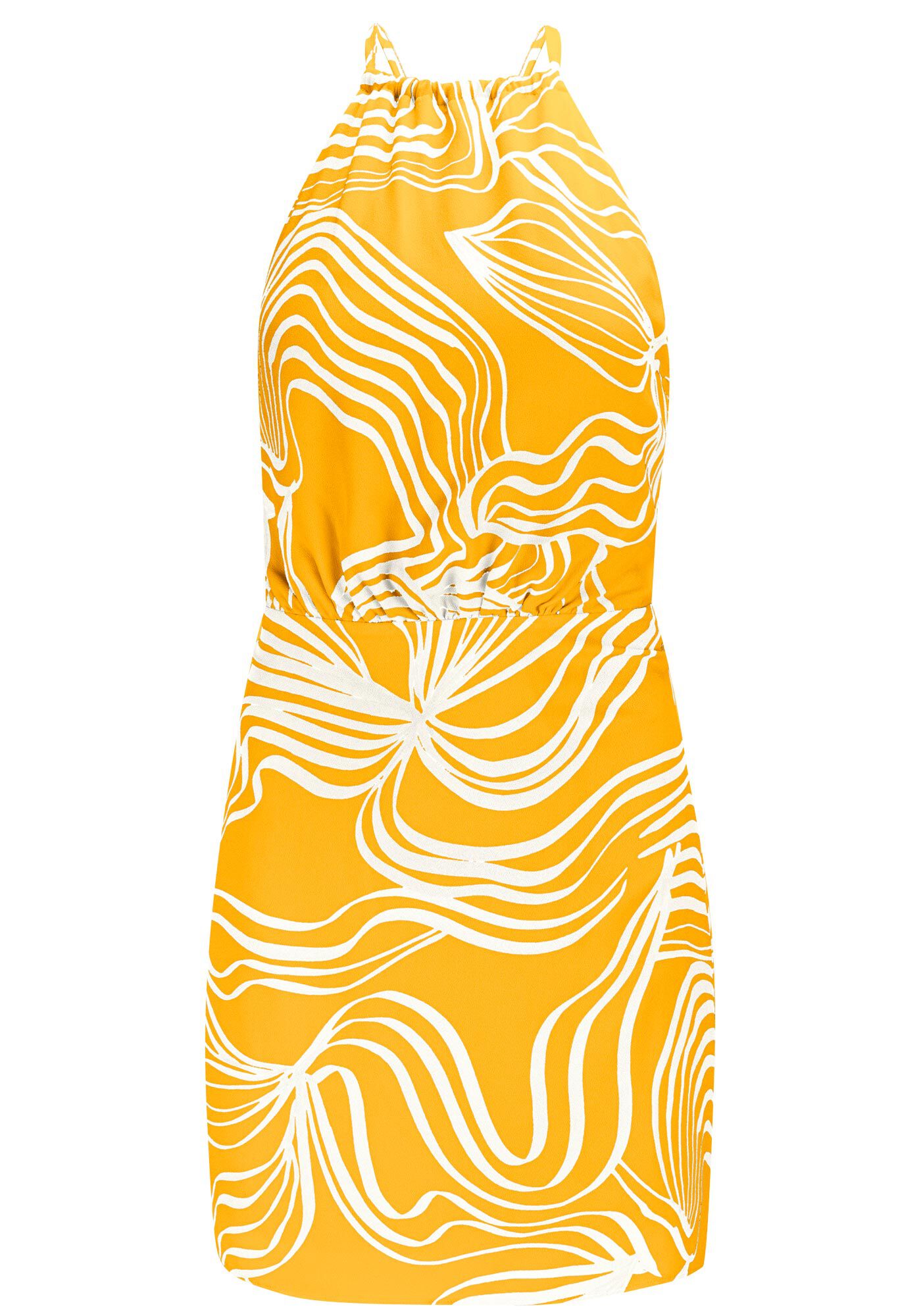 Vestido Curto Estampado em Crepe com Detalhe Costas, , large.